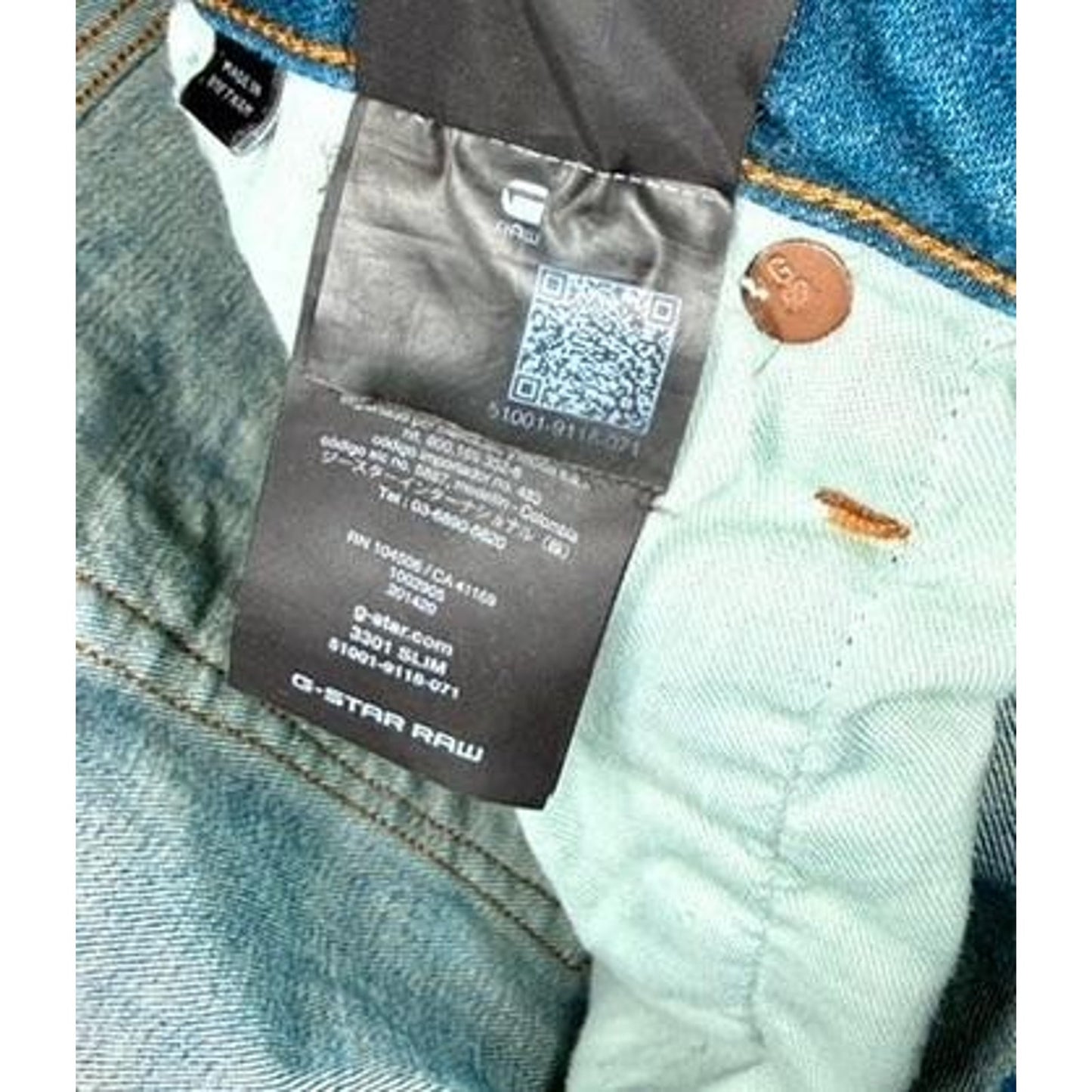 G-Star Raw 3301 Slim Jeans Mens 36x34 Blue Denim Medium Wash Stretch