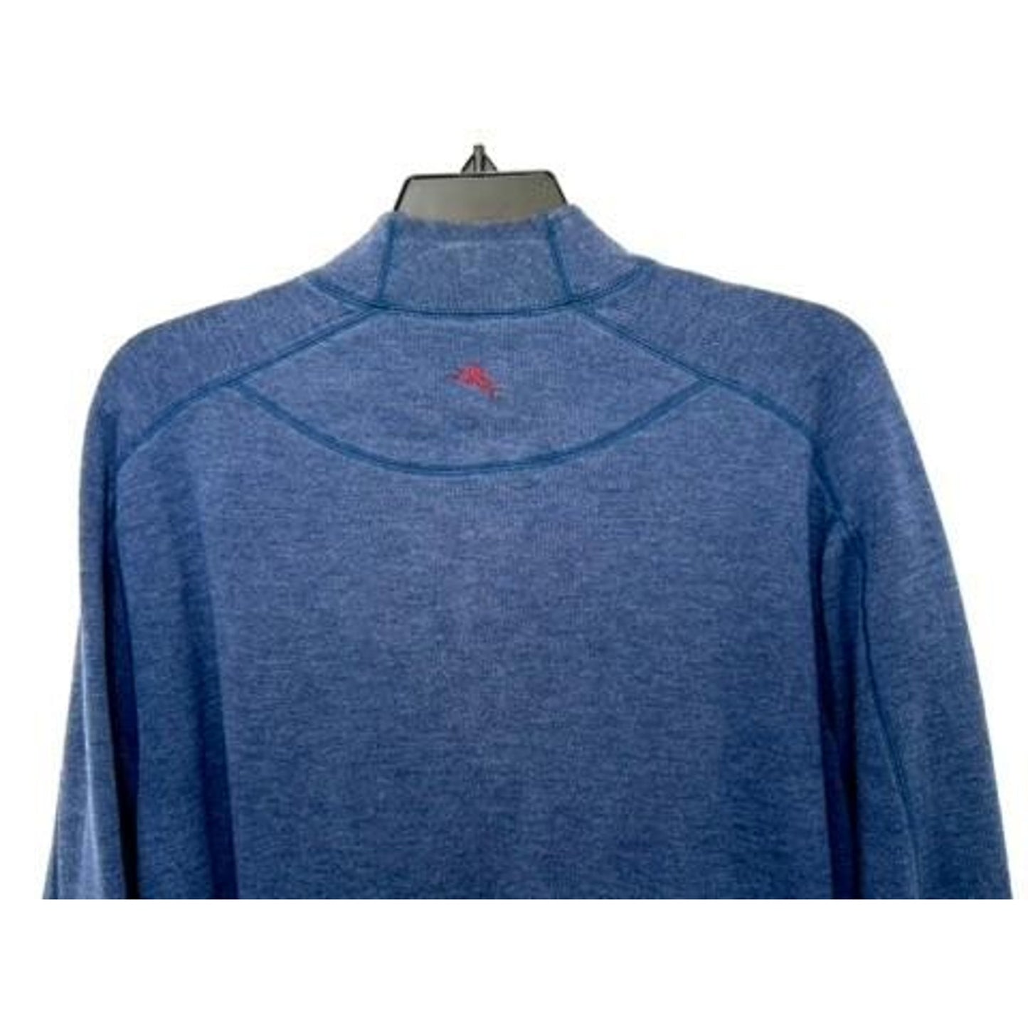Tommy Bahama 1/2 Zip Pullover Sweater Mens Large Blue Heathered Knit Marlin Logo