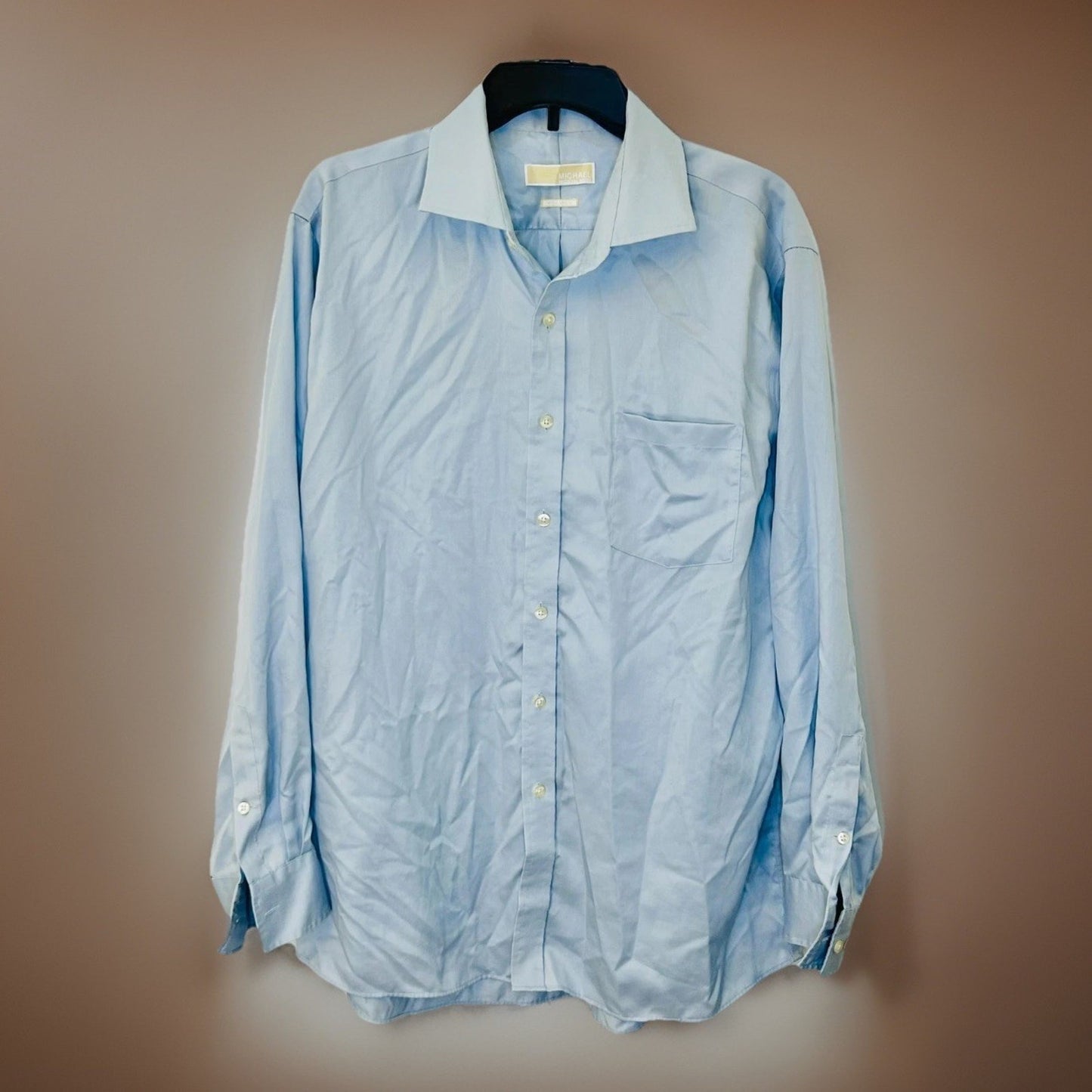 Michael Kors Blue Oxford Cotton Long-Sleeve Dress Shirt Men's 17 / 34-35