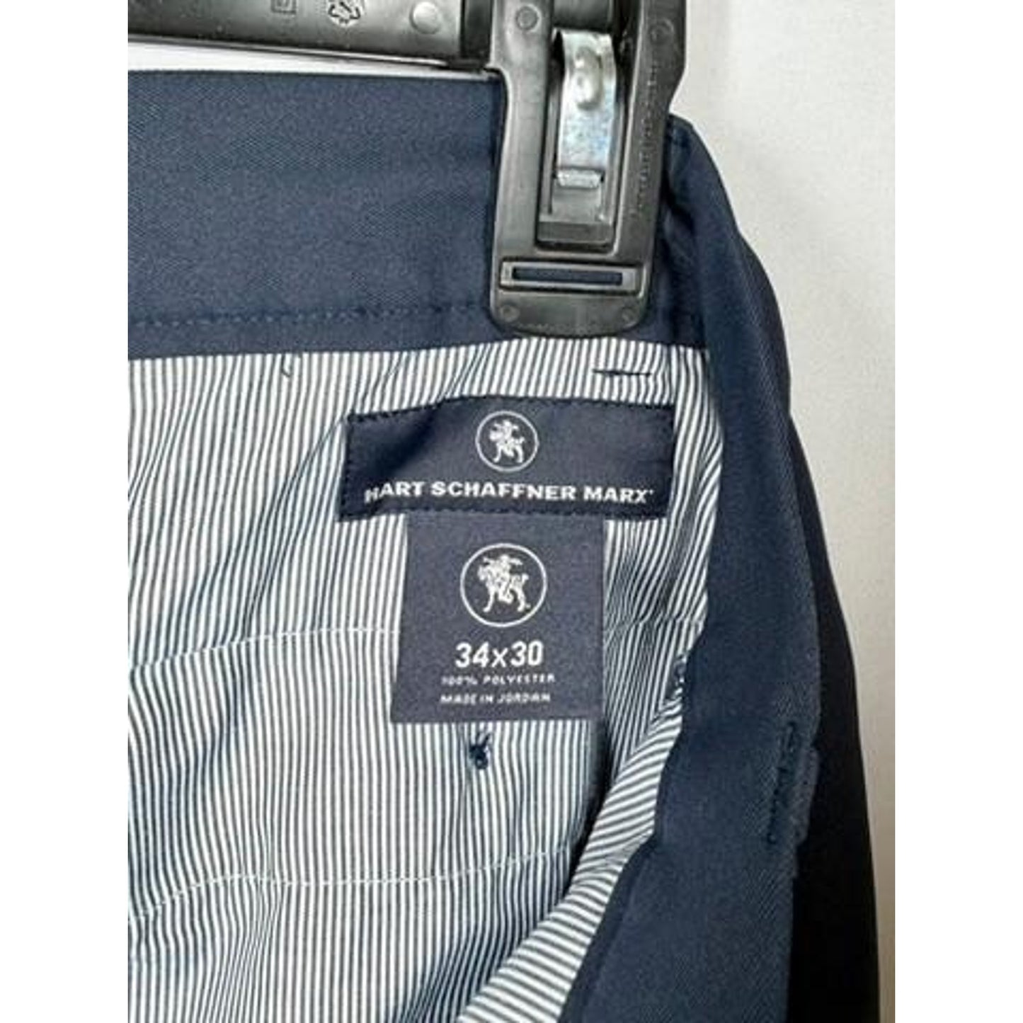 Hart Schaffner Marx Dress Pants Mens 34x30 Navy Blue Flat Front Polyester