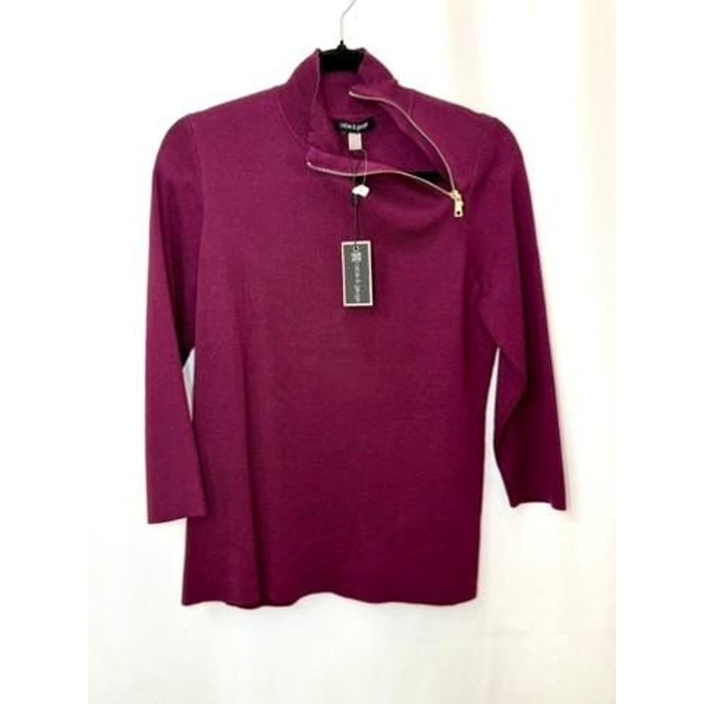Cable & Gauge Womens Large Cabernet Red Mock Neck Asymmetrical Zip Sweater NWT
