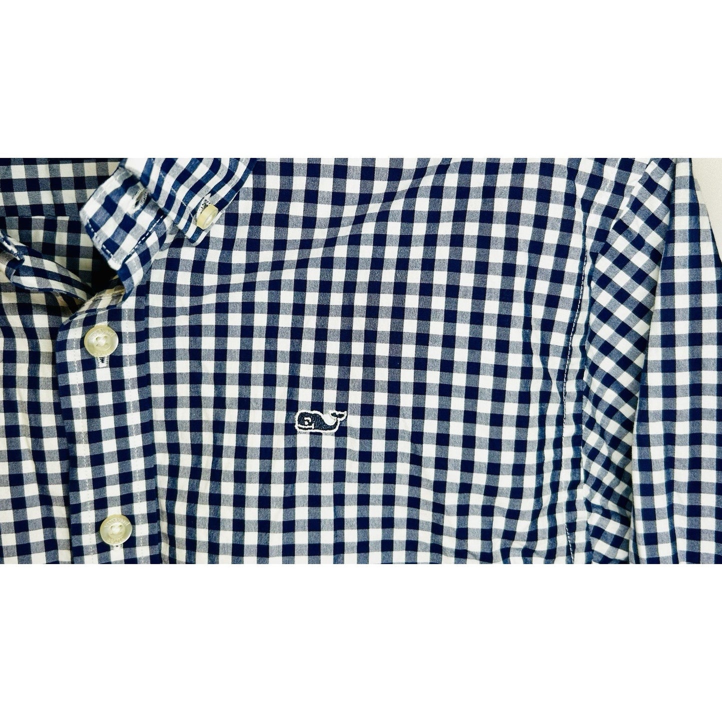 Boys Vineyard Vines L 16-18 Blue Check Long Sleeve Button Up Shirt / Whale Shirt