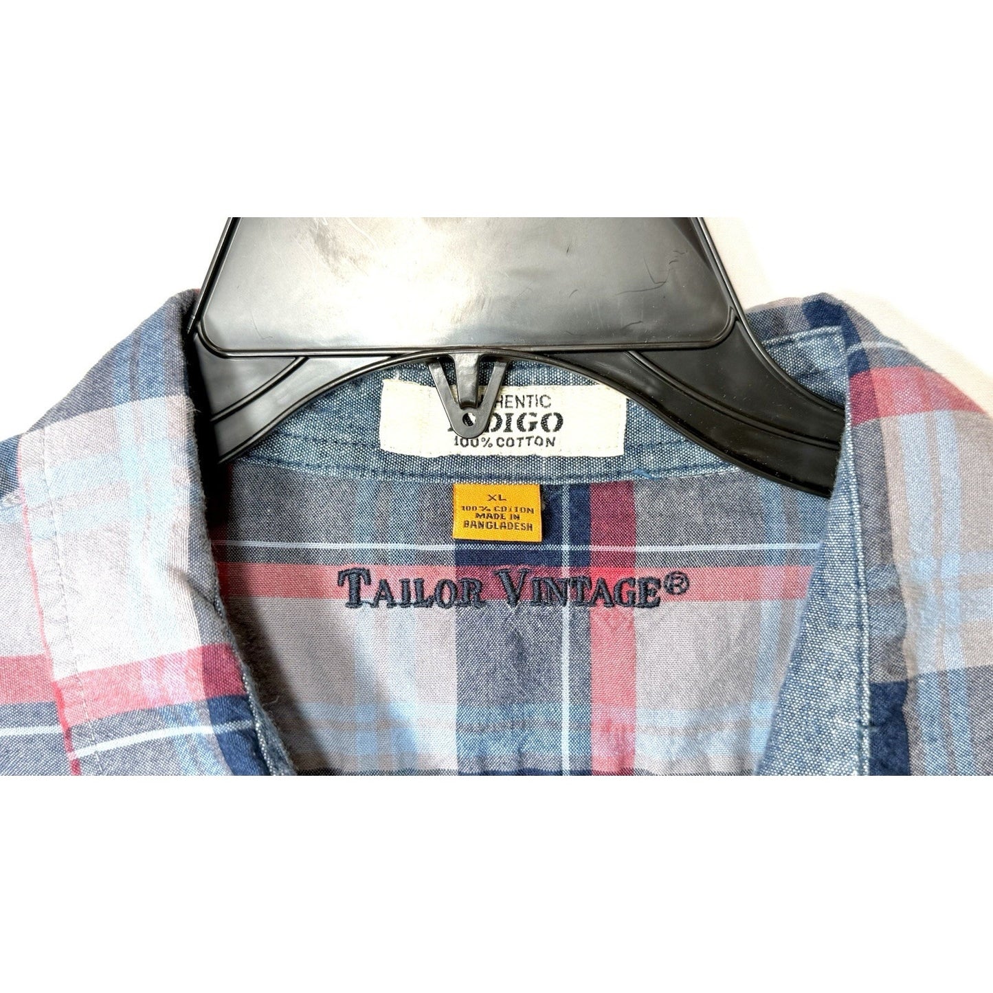 Taylor Vintage Indigo Shirt Blue Plaid L/S Button Up Pockets Cotton Men’s Sz XL