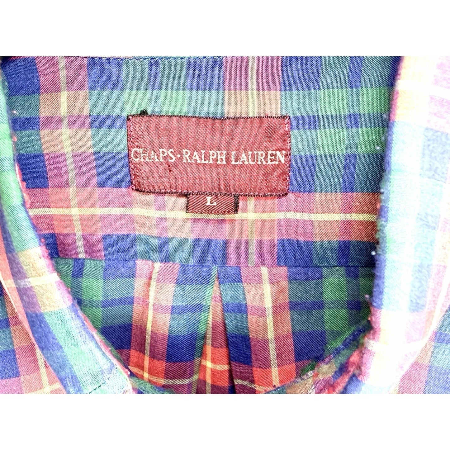 Vintage 90s Chaps Ralph Lauren Shirt Mens Large Red Green Plaid Button Down