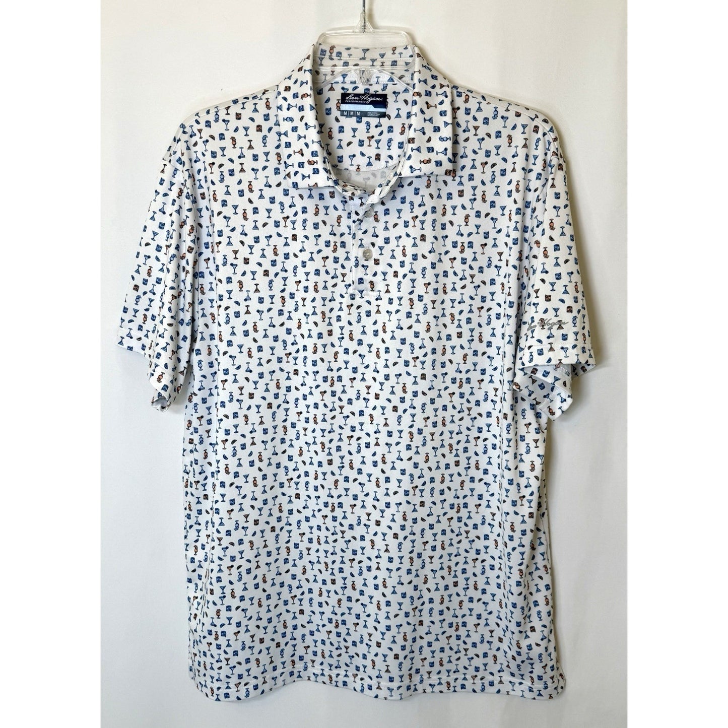 Ben Hogan Golf Performance Polo Shirt Mens Medium Multi Martini Drinks Patterned