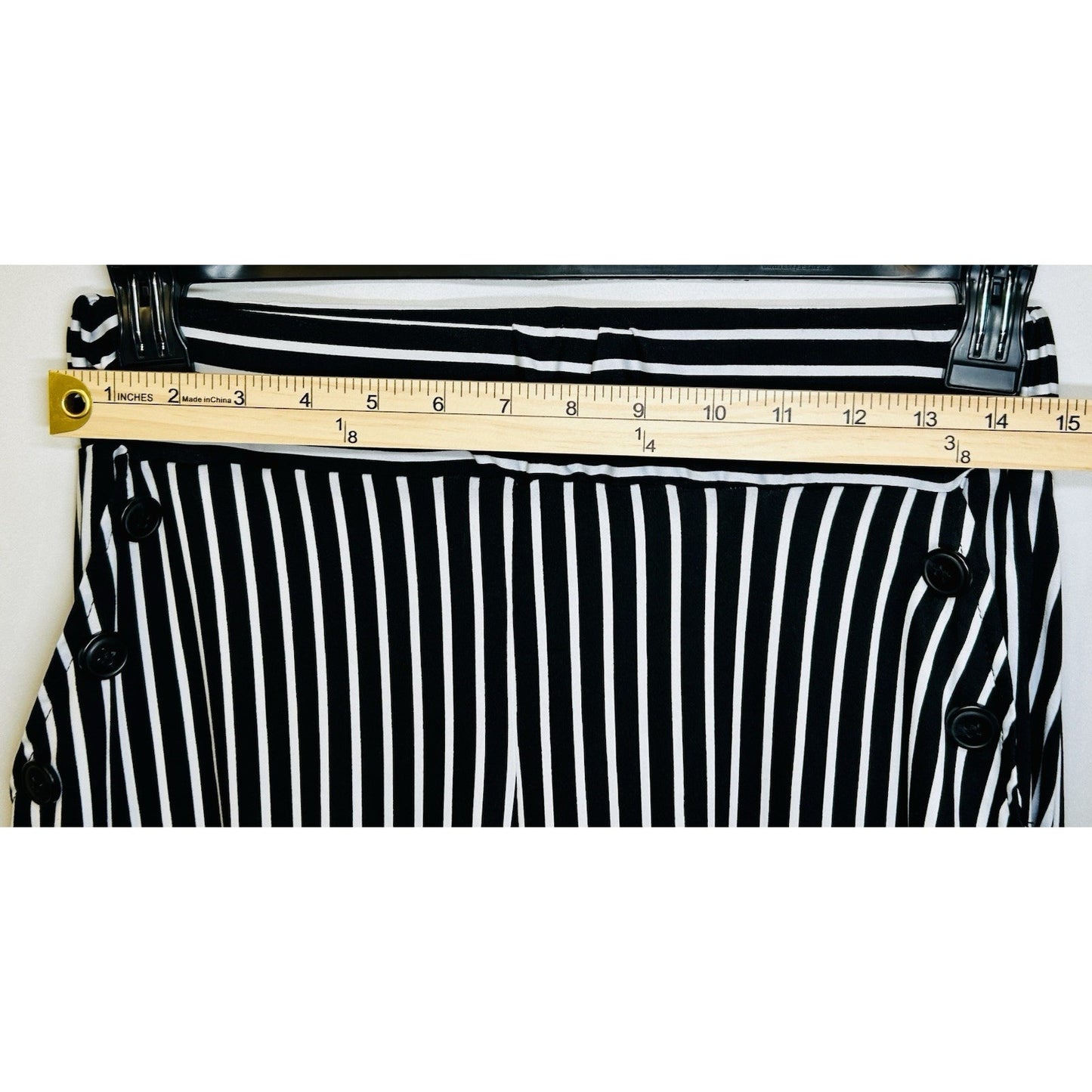 Robert Louis Stretchy Pants White/Black Pen Stripe Size M Pull On Wide Leg