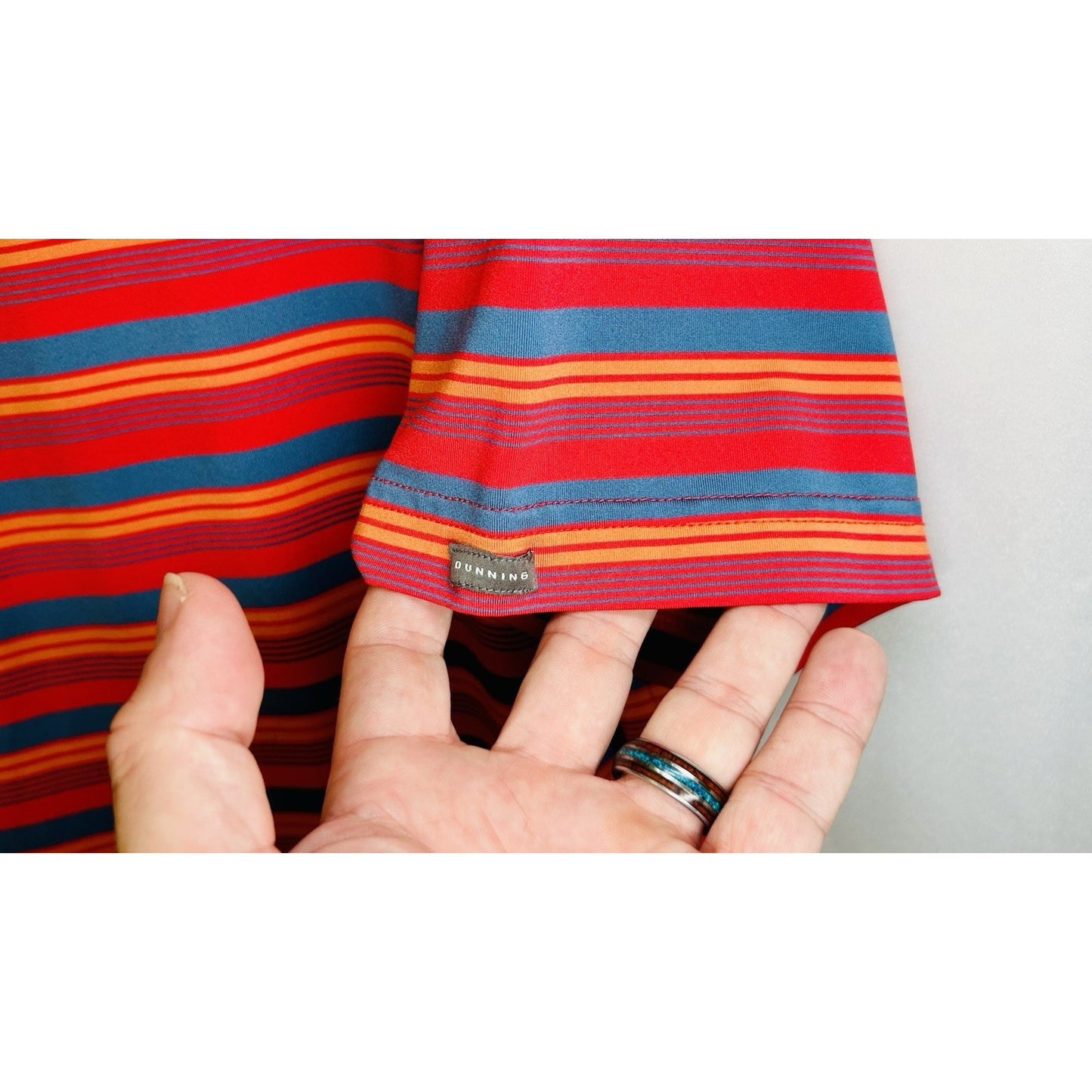 DUNNING Mens Short Sleeve Blue Red Orange Striped Polo Golf Shirt SZ Medium