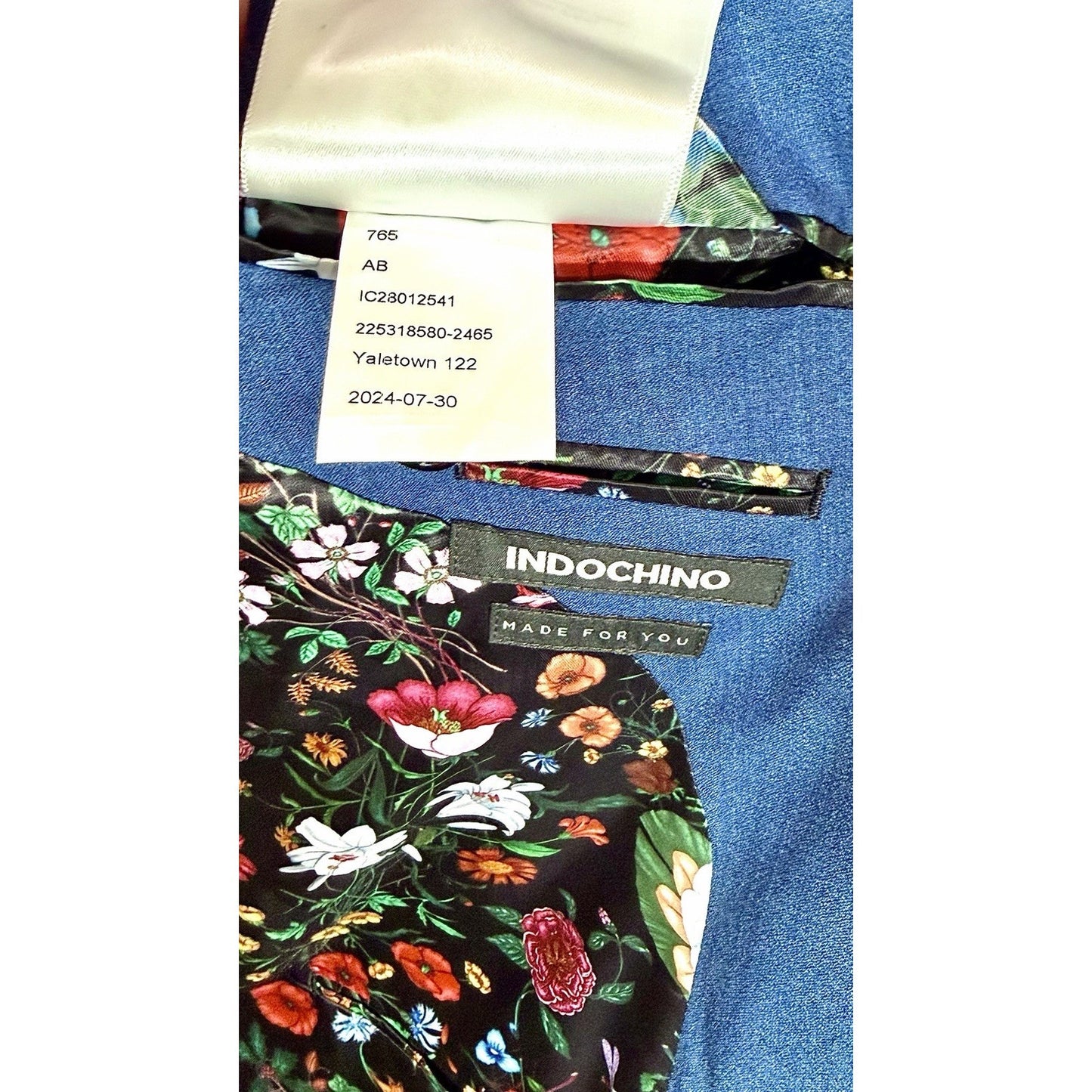 NWT Indochino Custom Blue/Floral Men Sport Coat Blazer Jacket Wool/Silk Size 46R