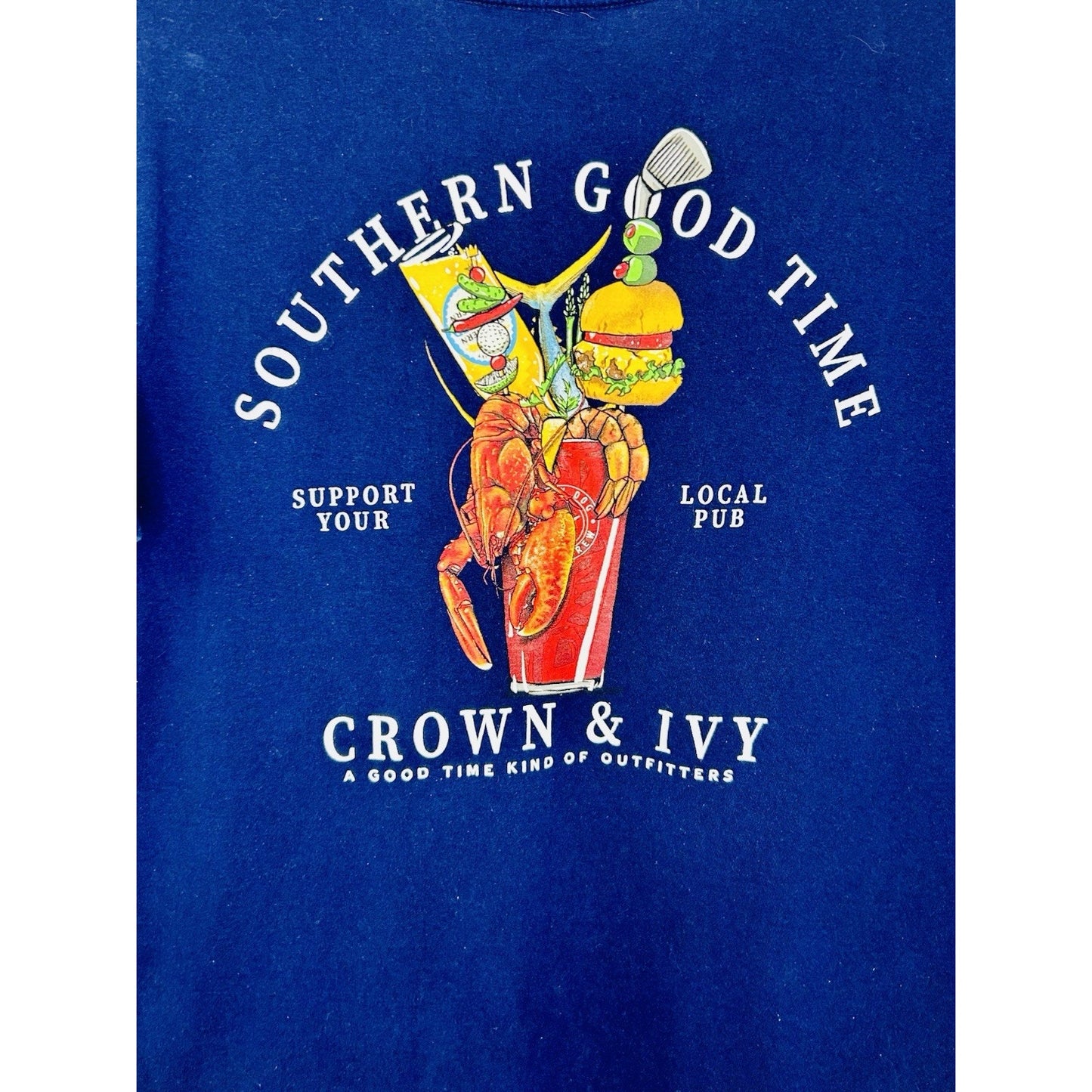 Crown & Ivy “Support Local Pub” Men’s Large Blue Short Sleeve Graphic Tee
