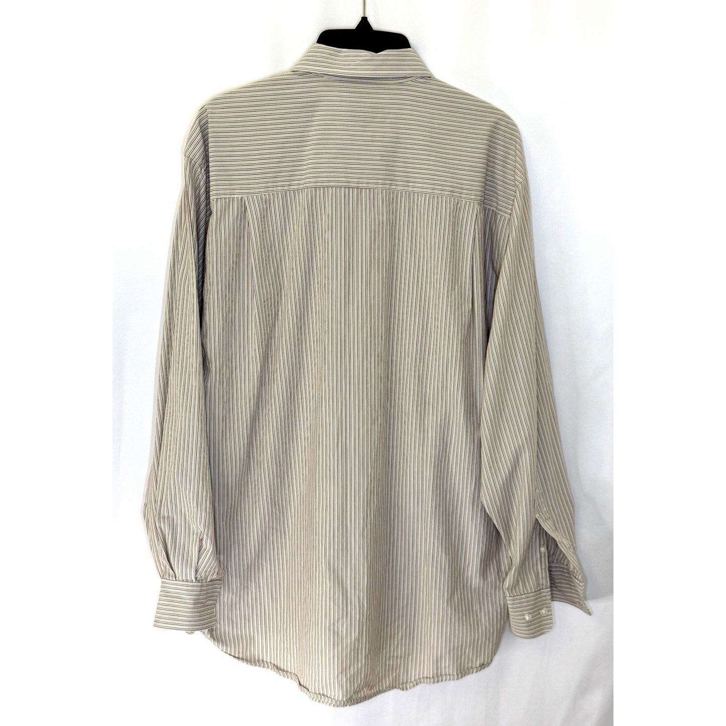 Cutter & Buck Shirt Mens Large Button Up Beige Striped Short Sleeve 100% Cotton