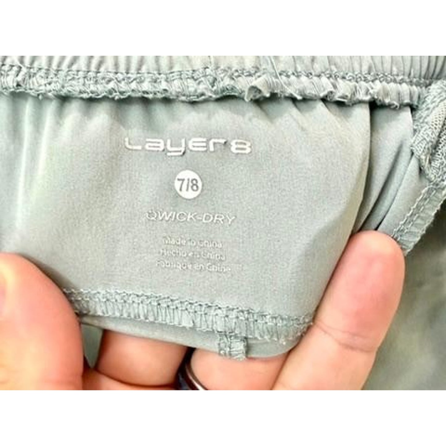 Layer 8 Boys Qwick-Dry Athletic Shorts Size 7/8 Sage Green Elastic Waist