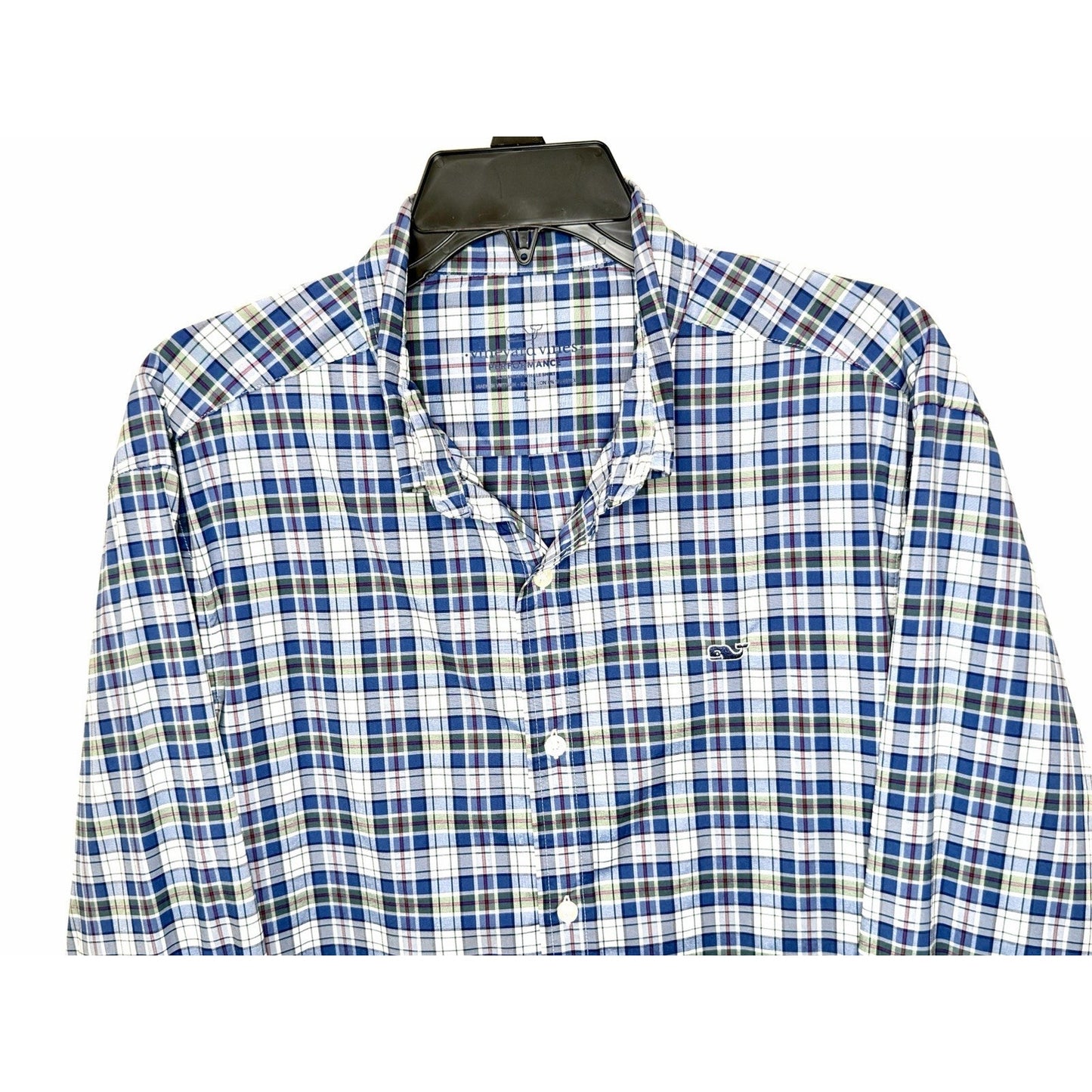 Vineyard Vines Whale Shirt Men Large L Classic Fit Performance Plaid Long Sleeve