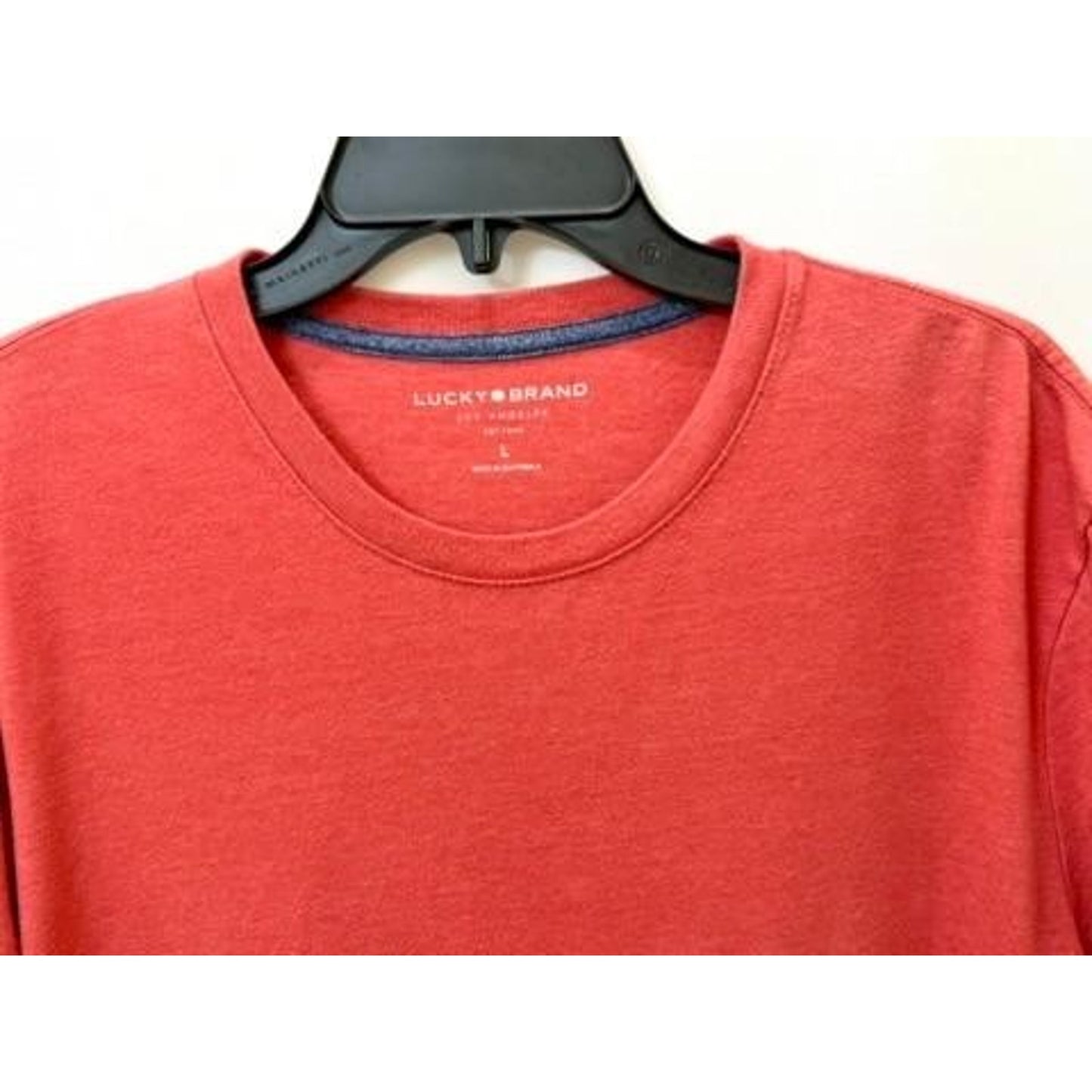 Lucky Brand T-Shirt Mens Large Coral Red Heather Short Sleeve Crew Neck Tee
