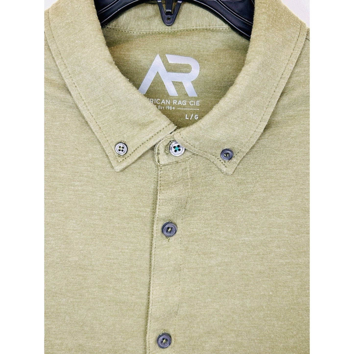 American Rag Mens Shirt Short Sleeve Snap Button Up Military Collar Green Sz L