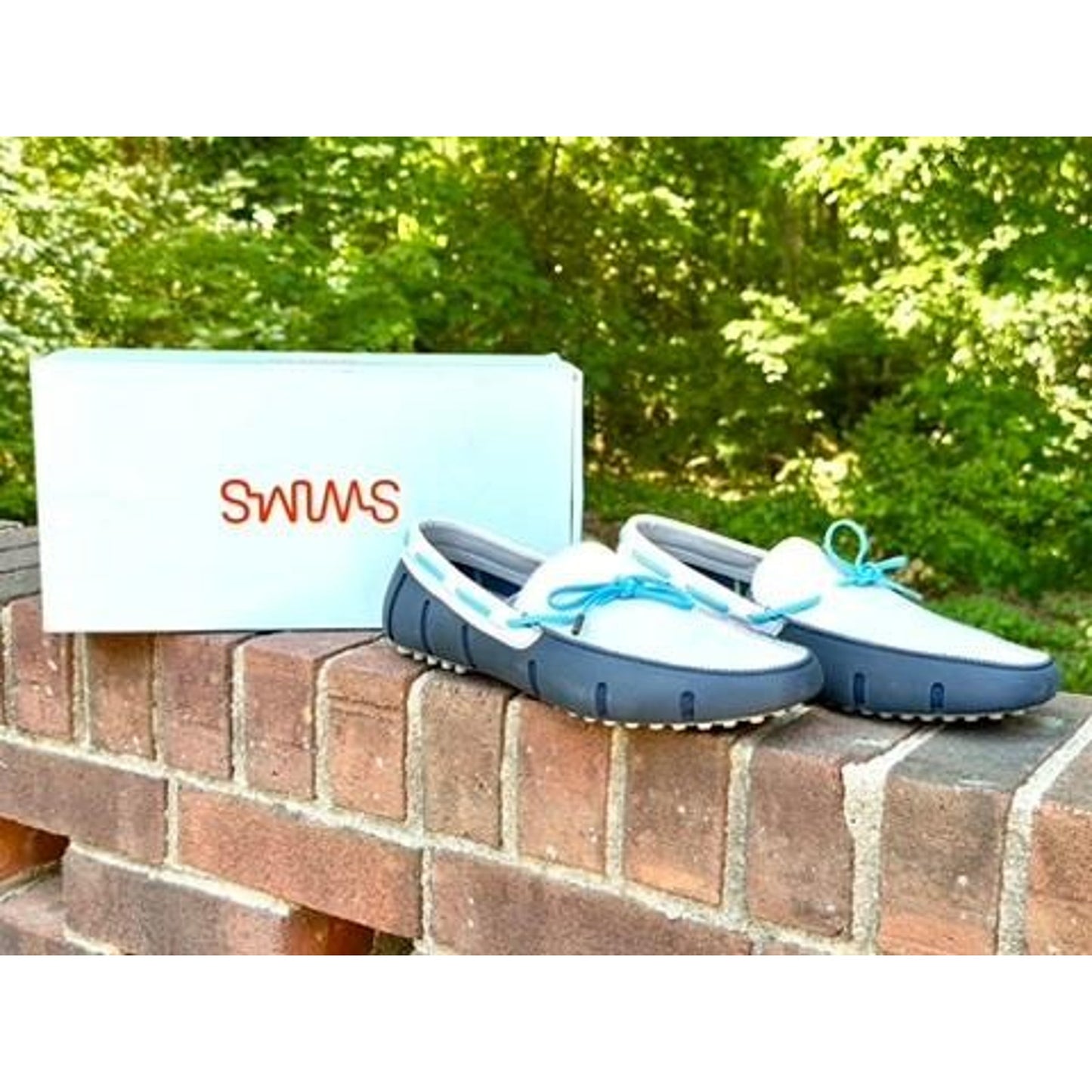 Swims Braided Lace Lux Loafer Driver Mens 9.5 Navy Alloy Blue White Slip On