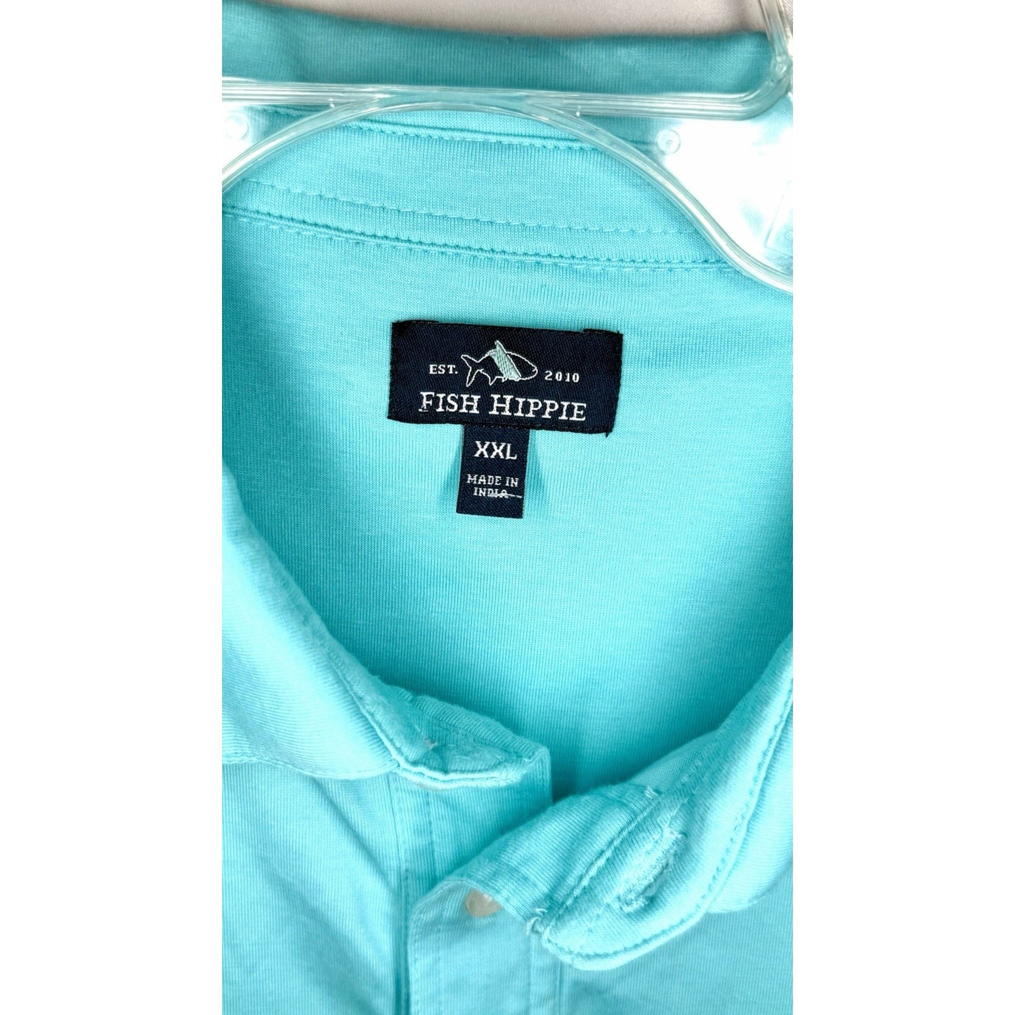 Fish Hippie Shirt Mens Size XXL Aqua Blue Polo Short Sleeve Logo Beach Resort