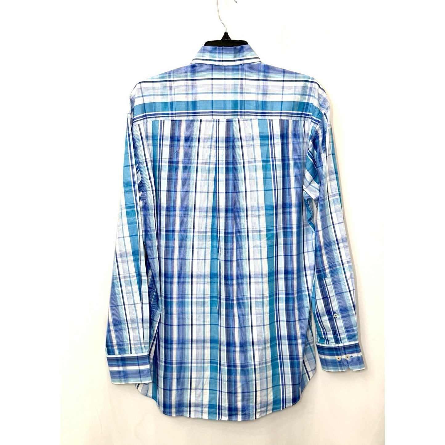 Alan Flusser Men Shirt Medium M Blue Plaid Long Sleeve Button Down Cotton Casual