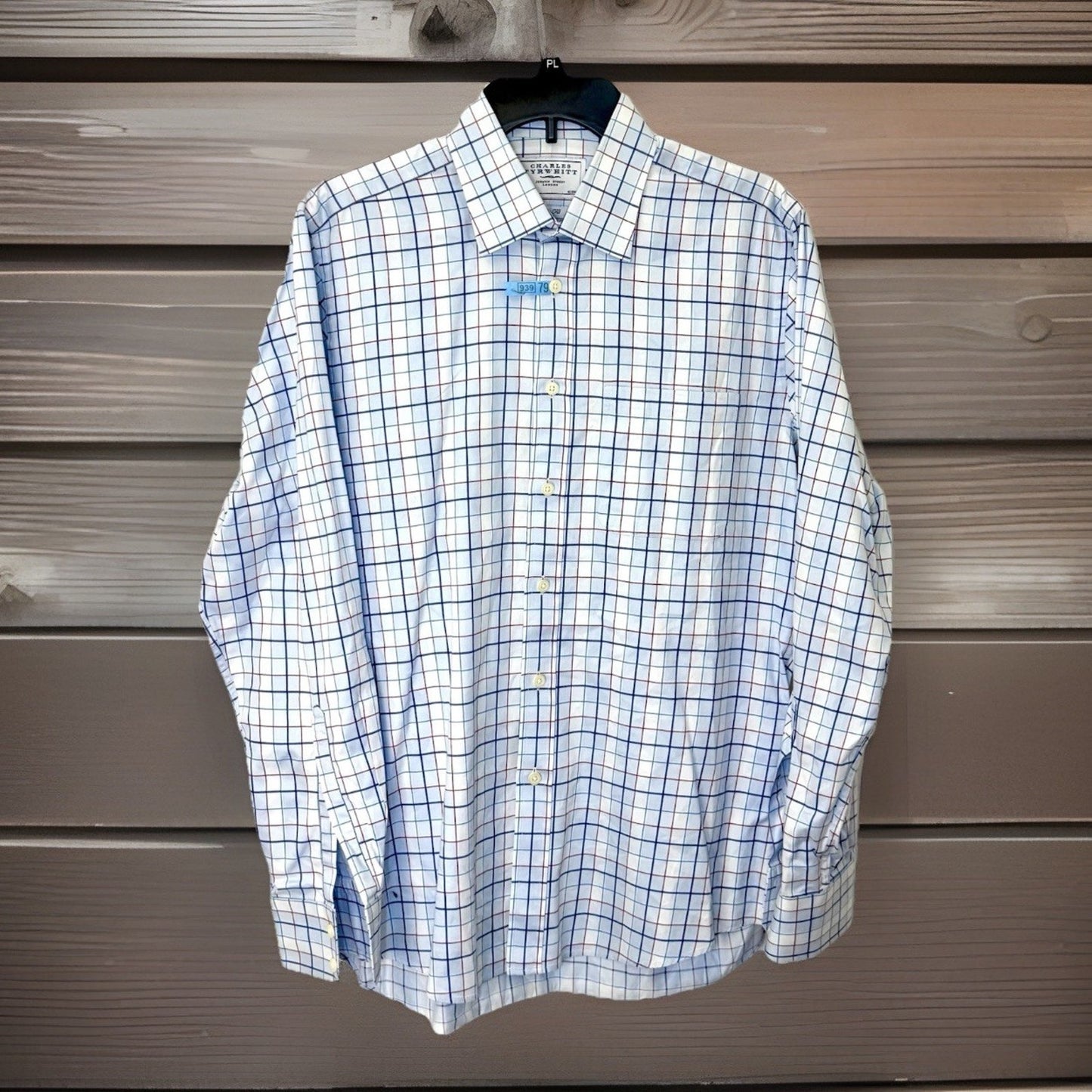 Charles Tyrwhitt Button Up Shirt Men’s 16/35 Slim Fit White Plaid