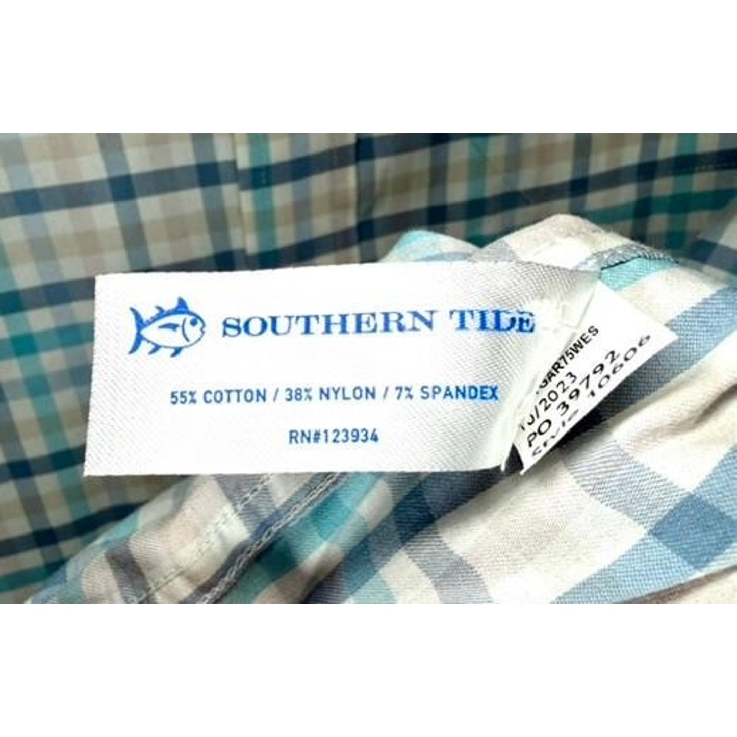 Southern Tide Shirt Mens Medium Blue White Plaid Long Sleeve Button Up Stretch