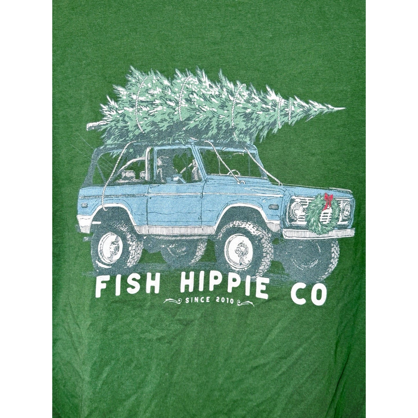 Fish Hippie Men M Green Holiday Haul Classic Ford Bronco Christmas Tree LS Tee
