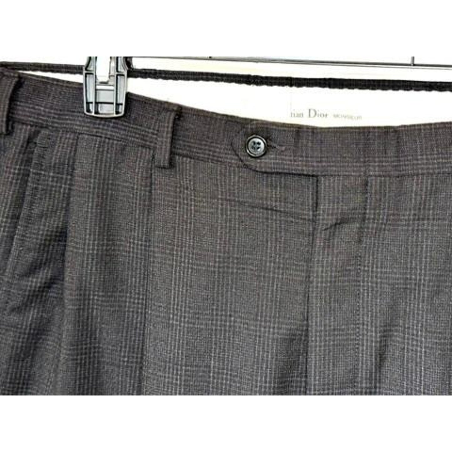 Christian Dior Monsieur Suit Mens 40L Gray Wool Double Breasted Plaid Vintage