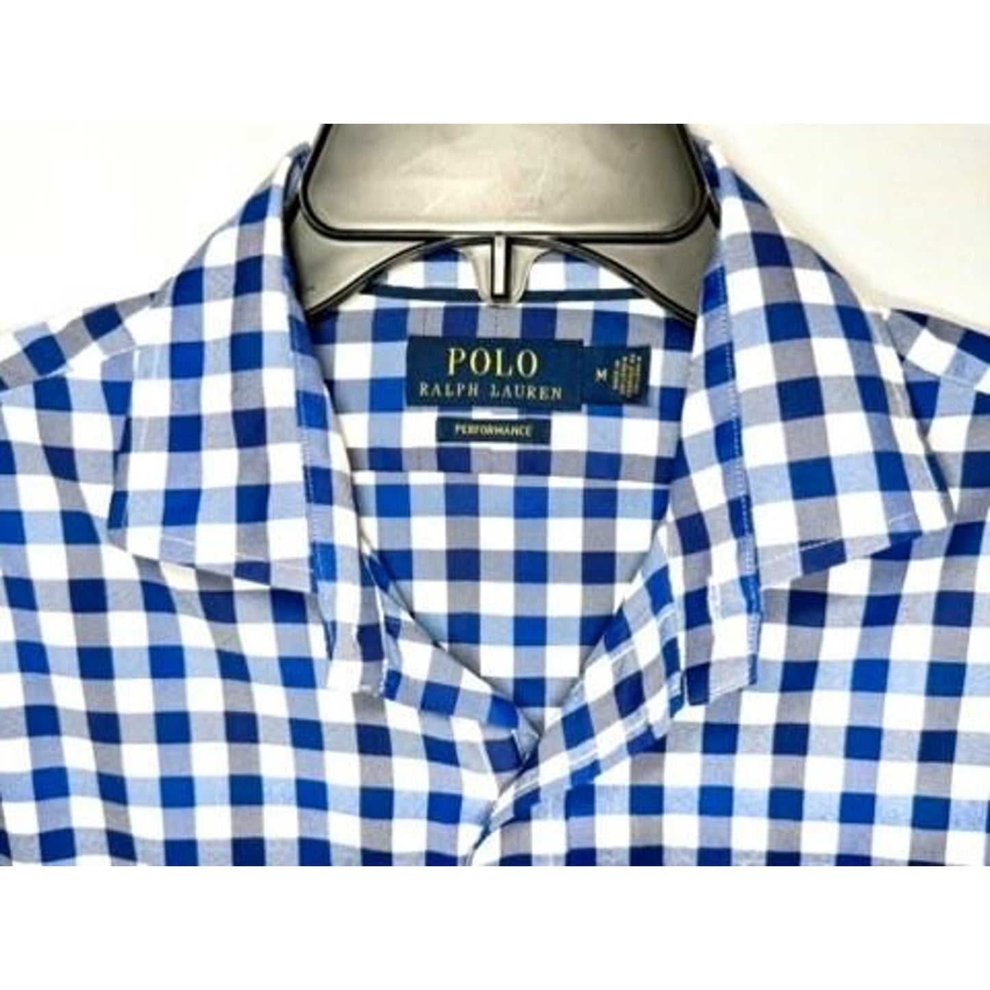 Polo Ralph Lauren Performance Shirt Mens Medium Blue White Gingham Long Sleeve