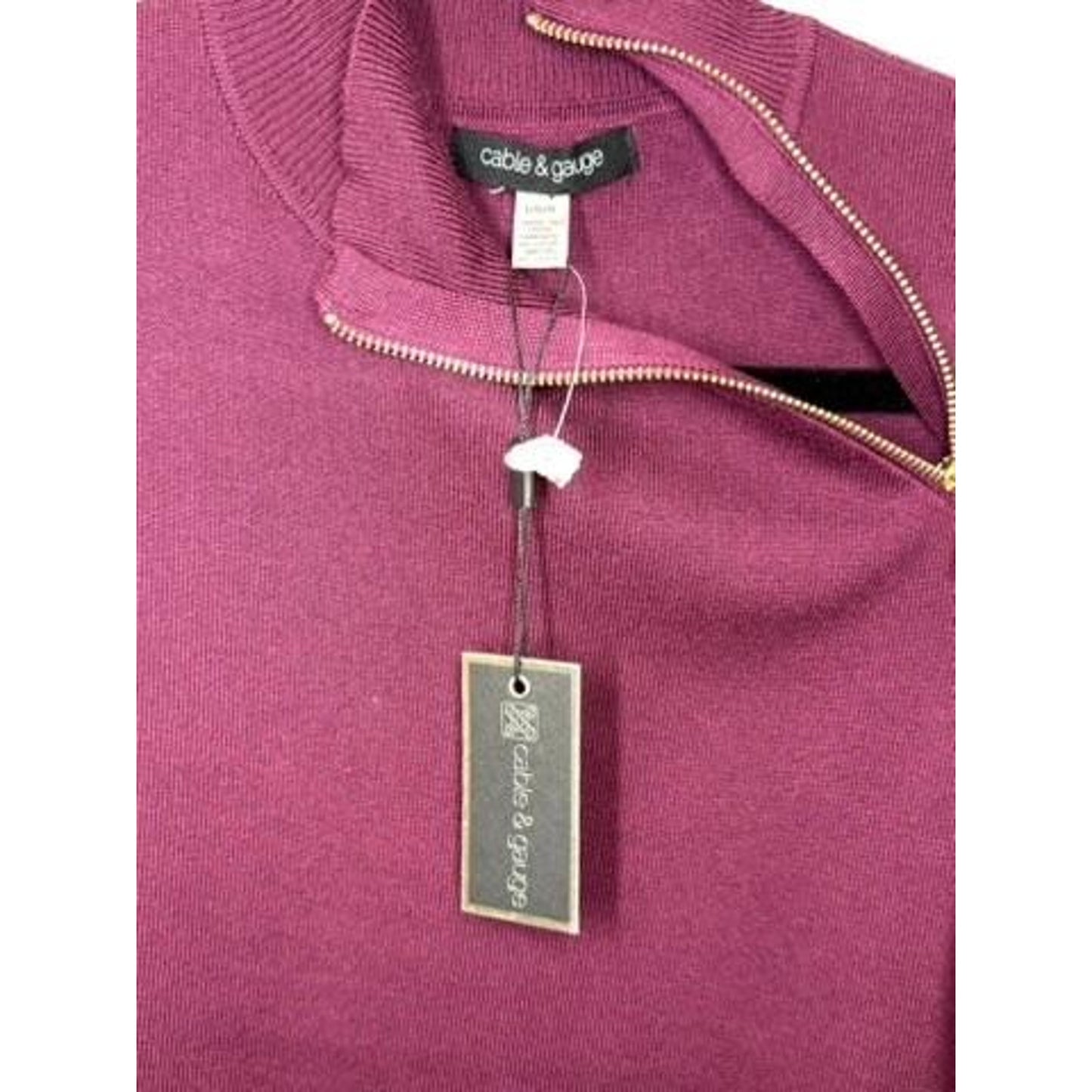 Cable & Gauge Womens Large Cabernet Red Mock Neck Asymmetrical Zip Sweater NWT