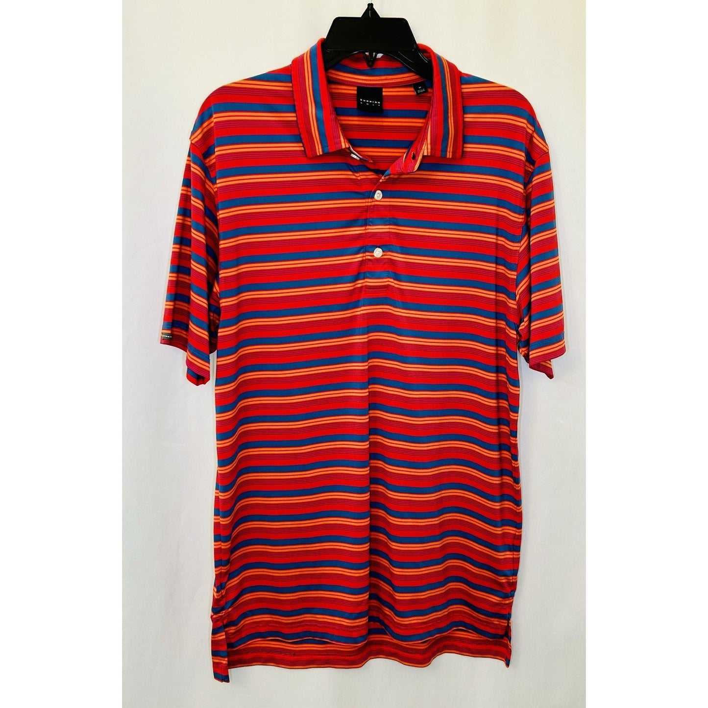 DUNNING Mens Short Sleeve Blue Red Orange Striped Polo Golf Shirt SZ Medium