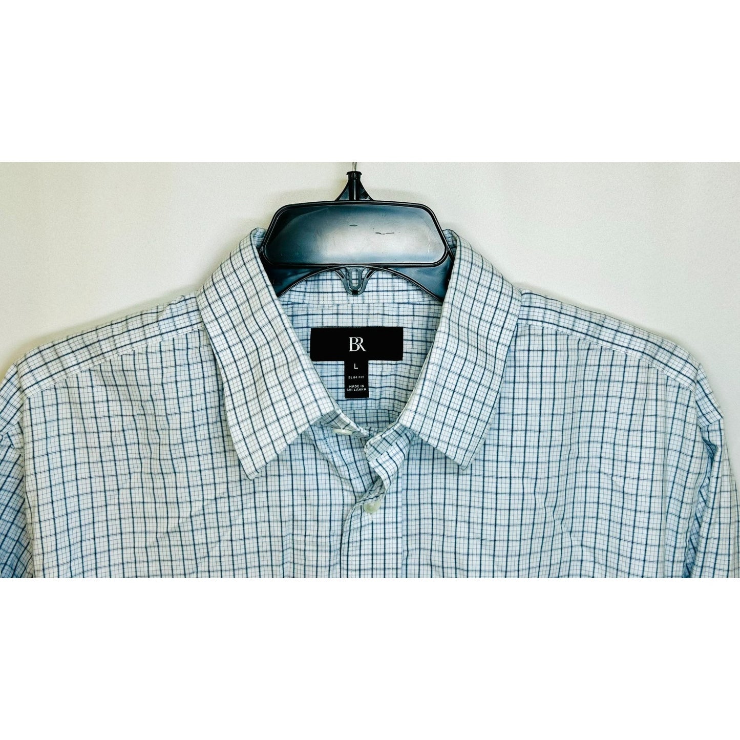 Banana Republic White Plaid Grant Slim Fit Stretch Button Up Shirt Mens Large
