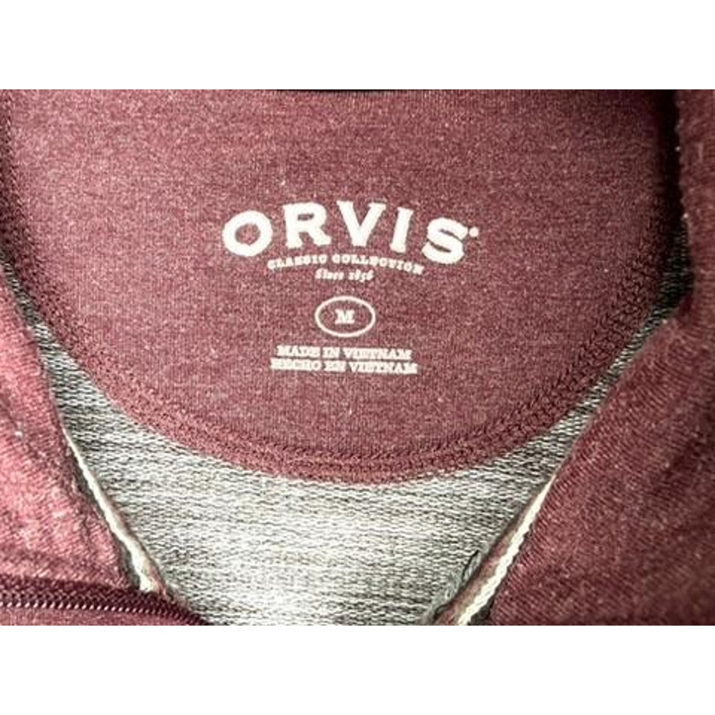 Orvis Quarter Zip Pullover Sweater Mens Medium Burgundy Heather Long Sleeve