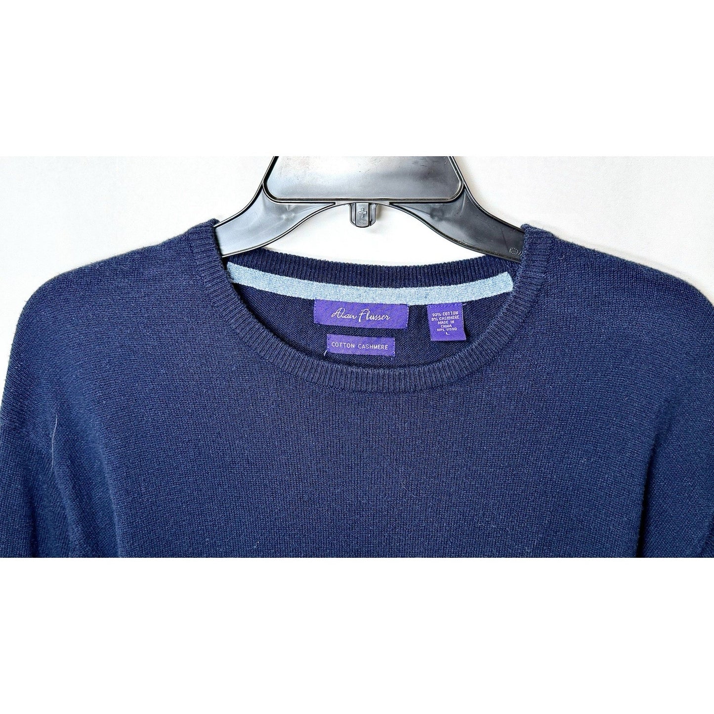 Alan Flusser Men’s Large Pullover Sweater Cotton Cashmere Blue Argyle Crew Neck