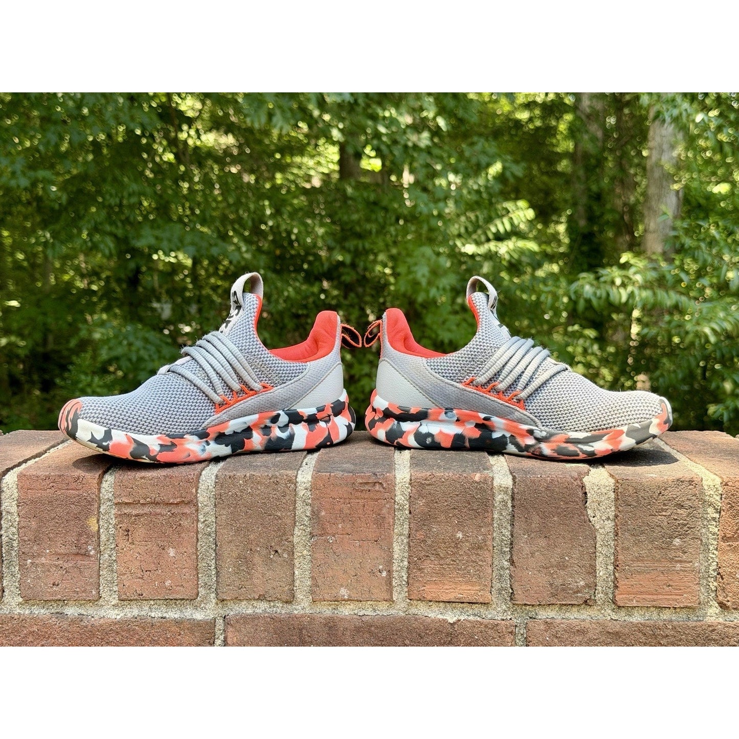 adidas Lite Racer Adapt 7.0 Kids Size 2 Grey Solar Red Slip On Sneakers IE8703