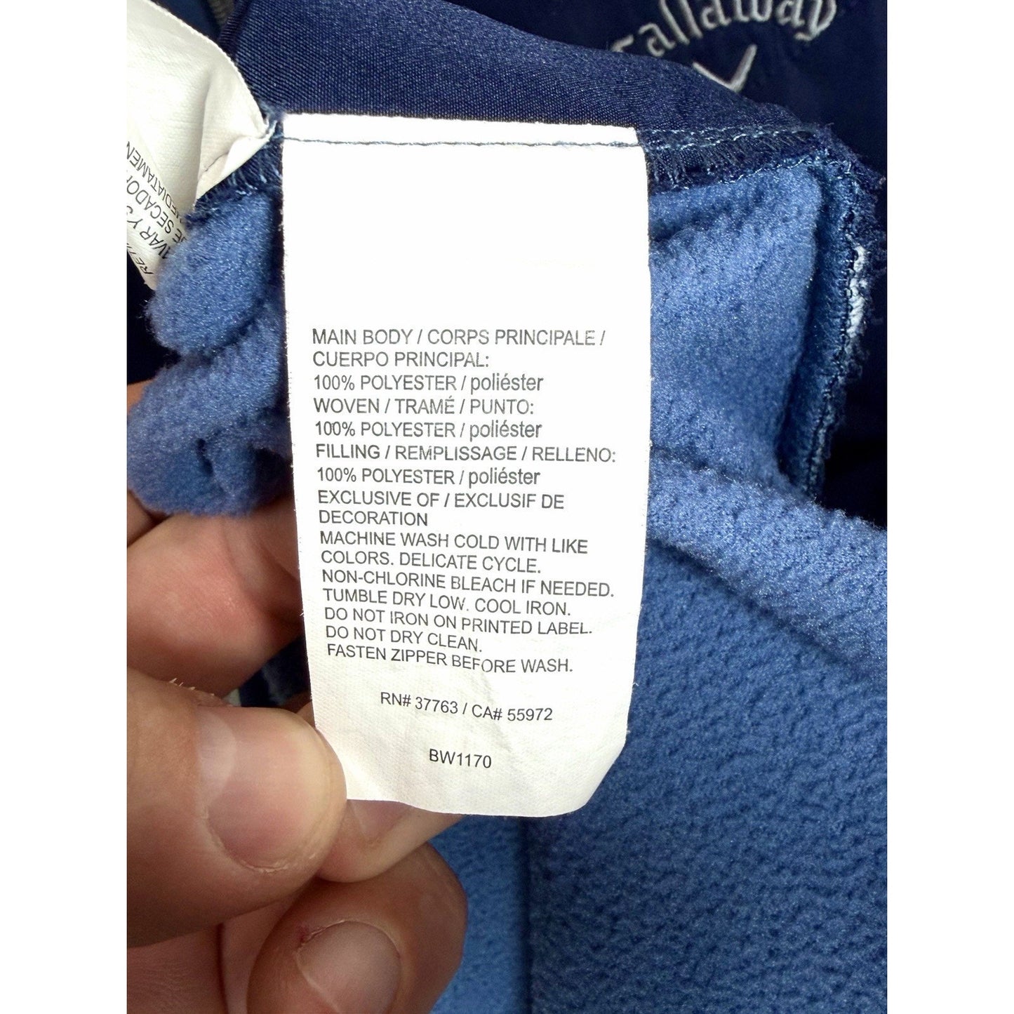 Callaway Mens Golf Jacket Front Quilted Full Zip Long Sleeve, Blue, Sz XL
