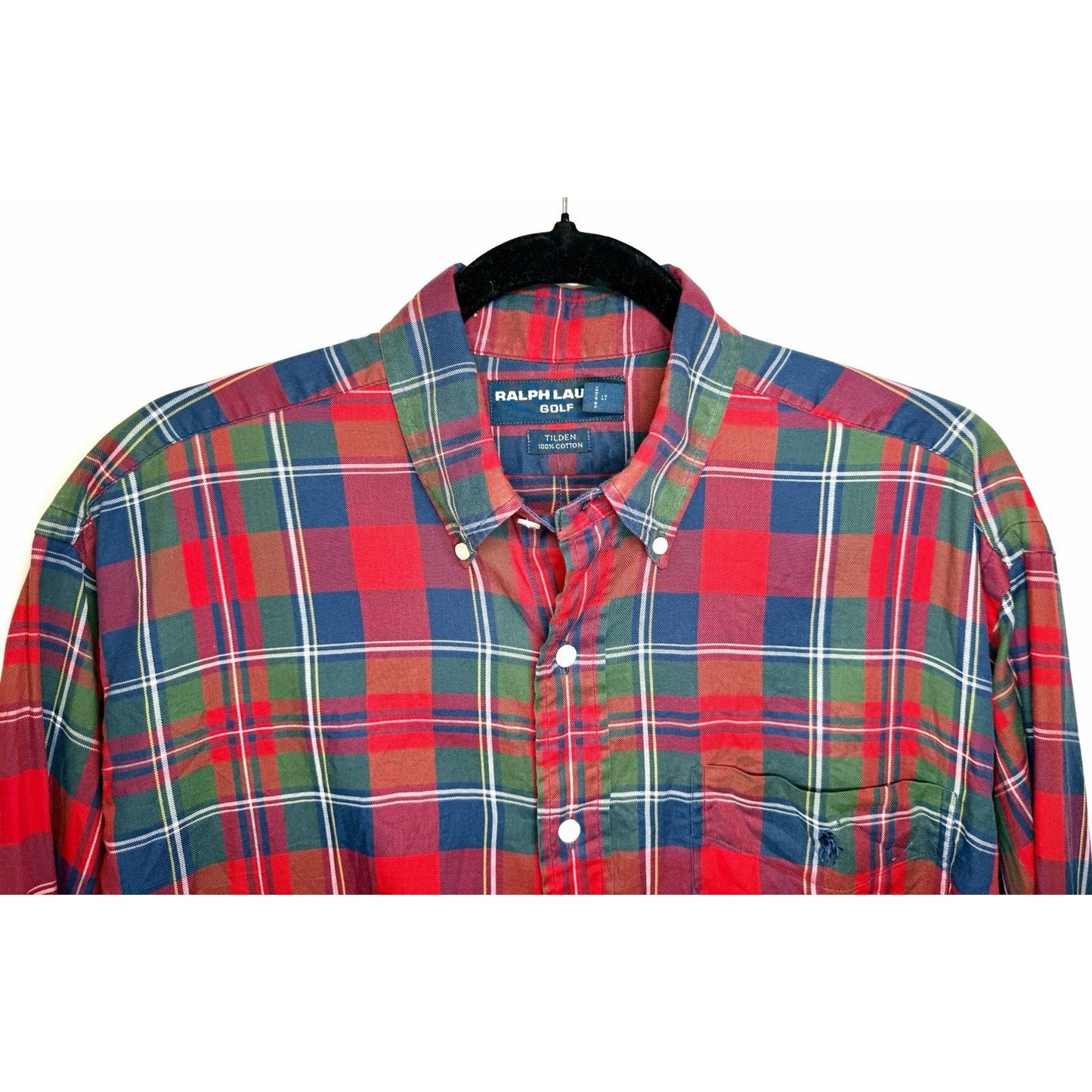 RALPH LAUREN GOLF Button Down Shirt Sz M Tilden Cotton Tartan Plaid Red LS Top