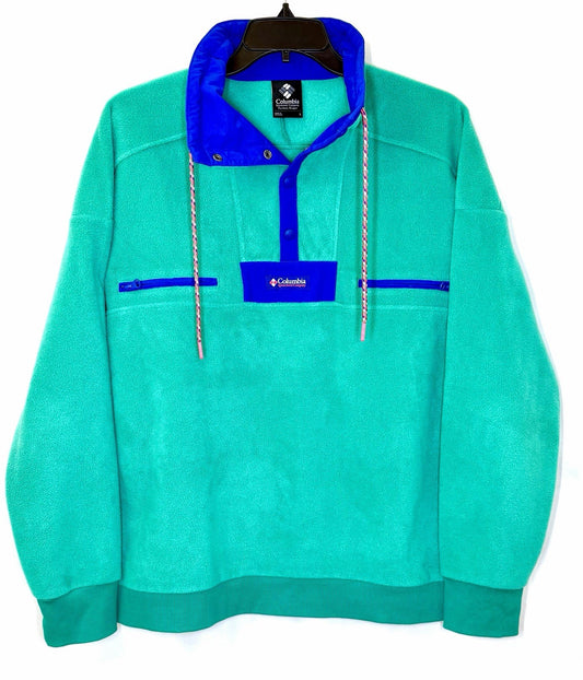 Vintage Men’s Retro Columbia Fleece Pullover Sweatshirt Size L ColorBlock Snap T