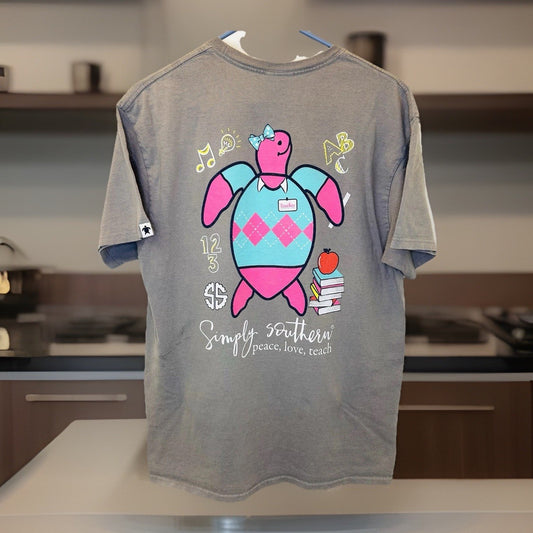 Simply Southern T-Shirt / Women’s Large / Light Brown / Teacher Turtle