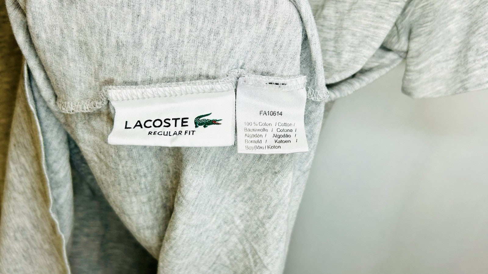 LACOSTE Pima Cotton GREY HEATHER V-Neck T-Shirt French , US Large