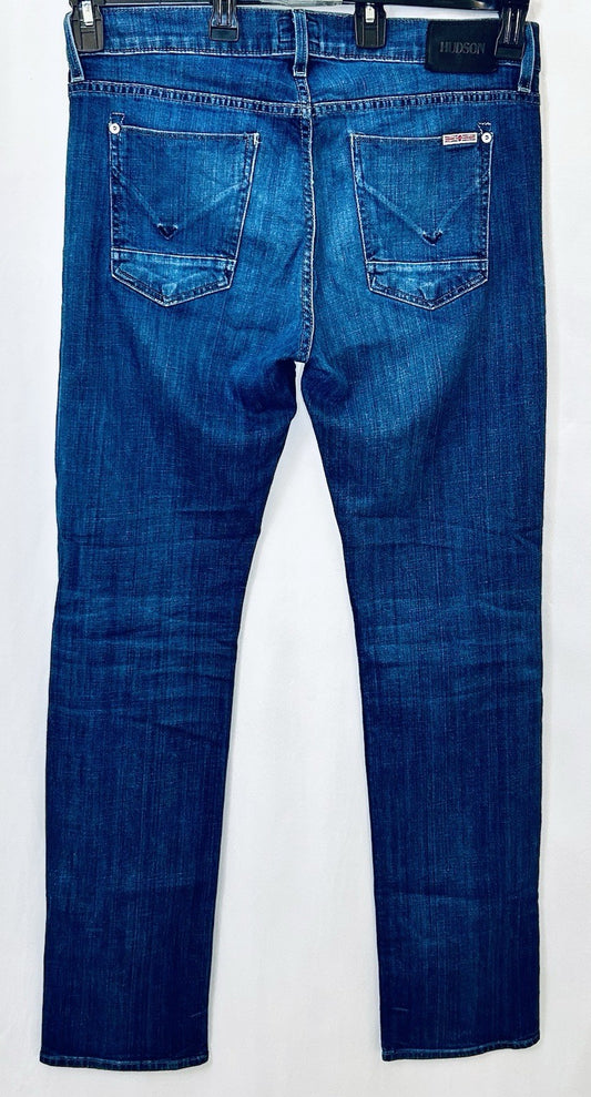 Hudson Jeans Mens 33x32 Byron Five Pocket Straight Blue Button-Fly Preppy City