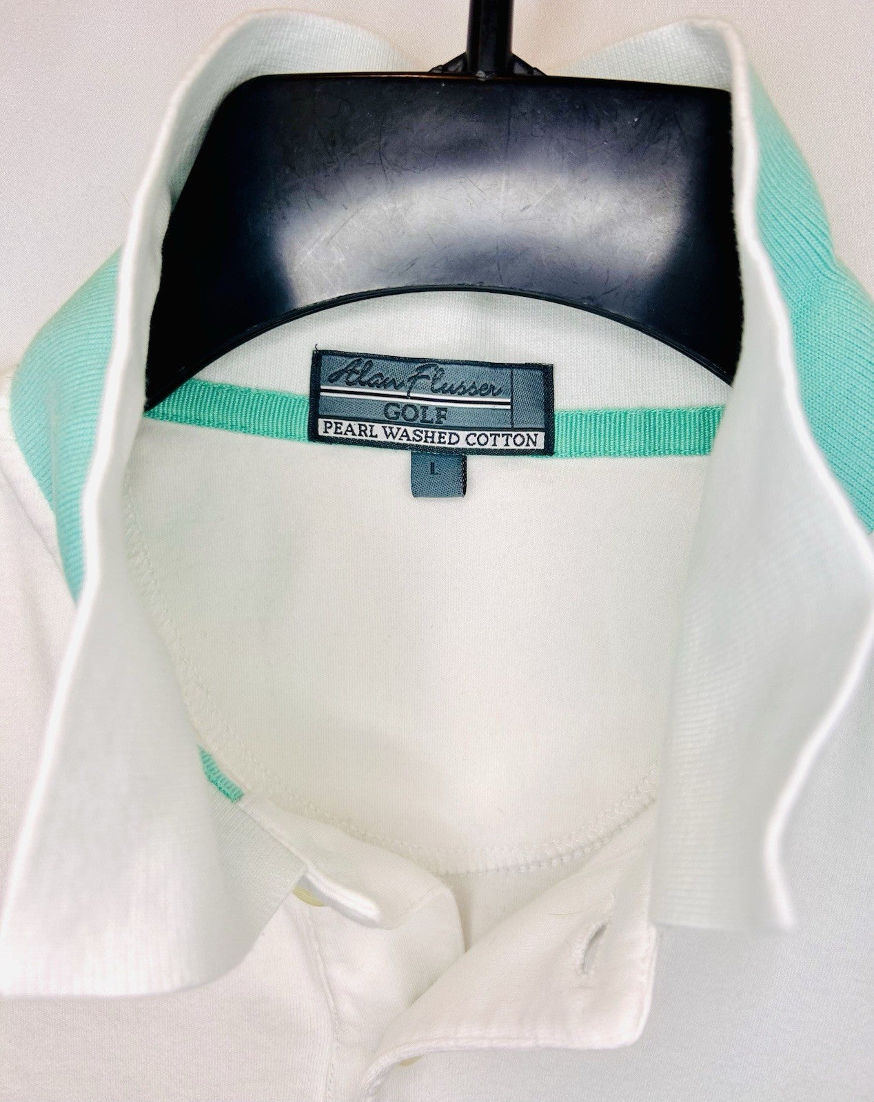 Alan Flusser Golf Shirt / White / Pearl Washed Cotton / Men’s L Large