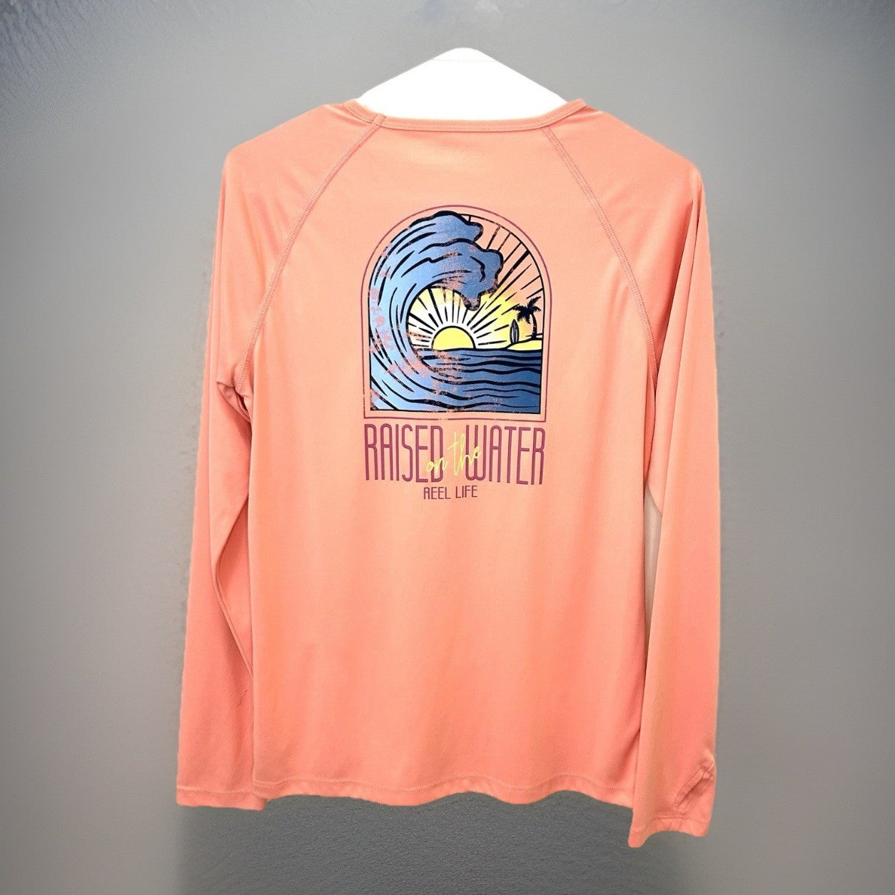 Reel Life Women's Sun Defender Round Neck Long Sleeve UV Top Coral Medium