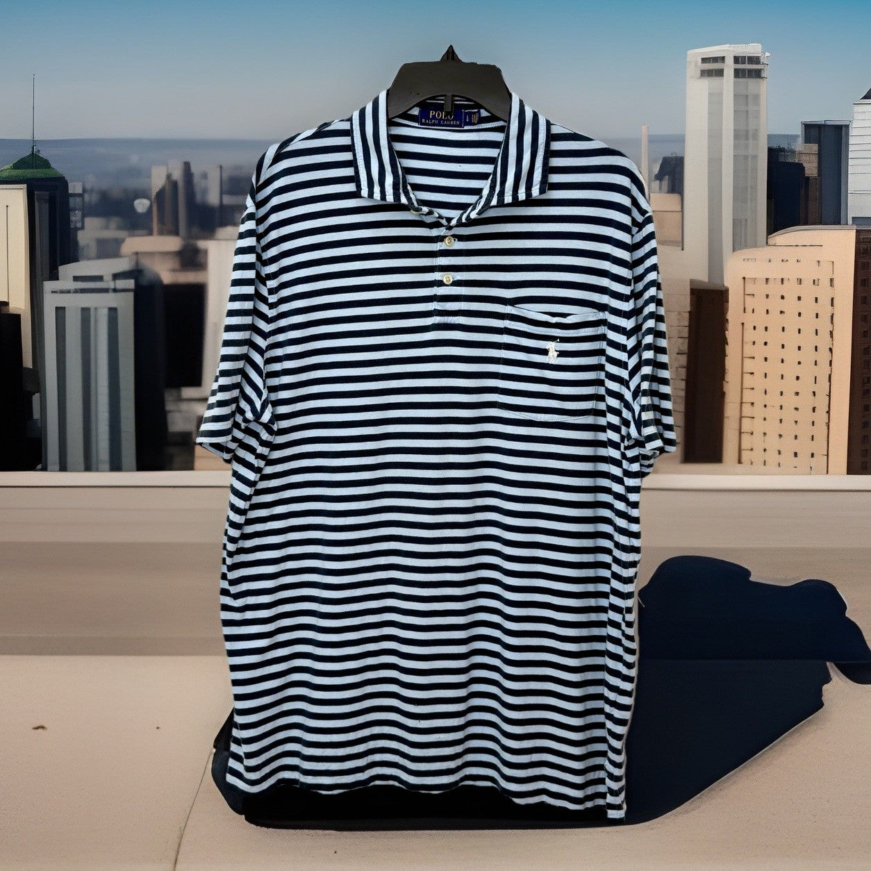 POLO RALPH LAUREN MEN'S SOFT KIND ONE POCKET STRIPED POLO SHIRT SIZE LARGE GREAT