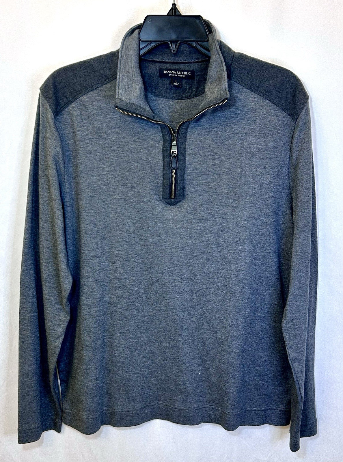 Banana Republic Luxury Touch Cotton Men's Large Gray 1/4 Zip Pullover