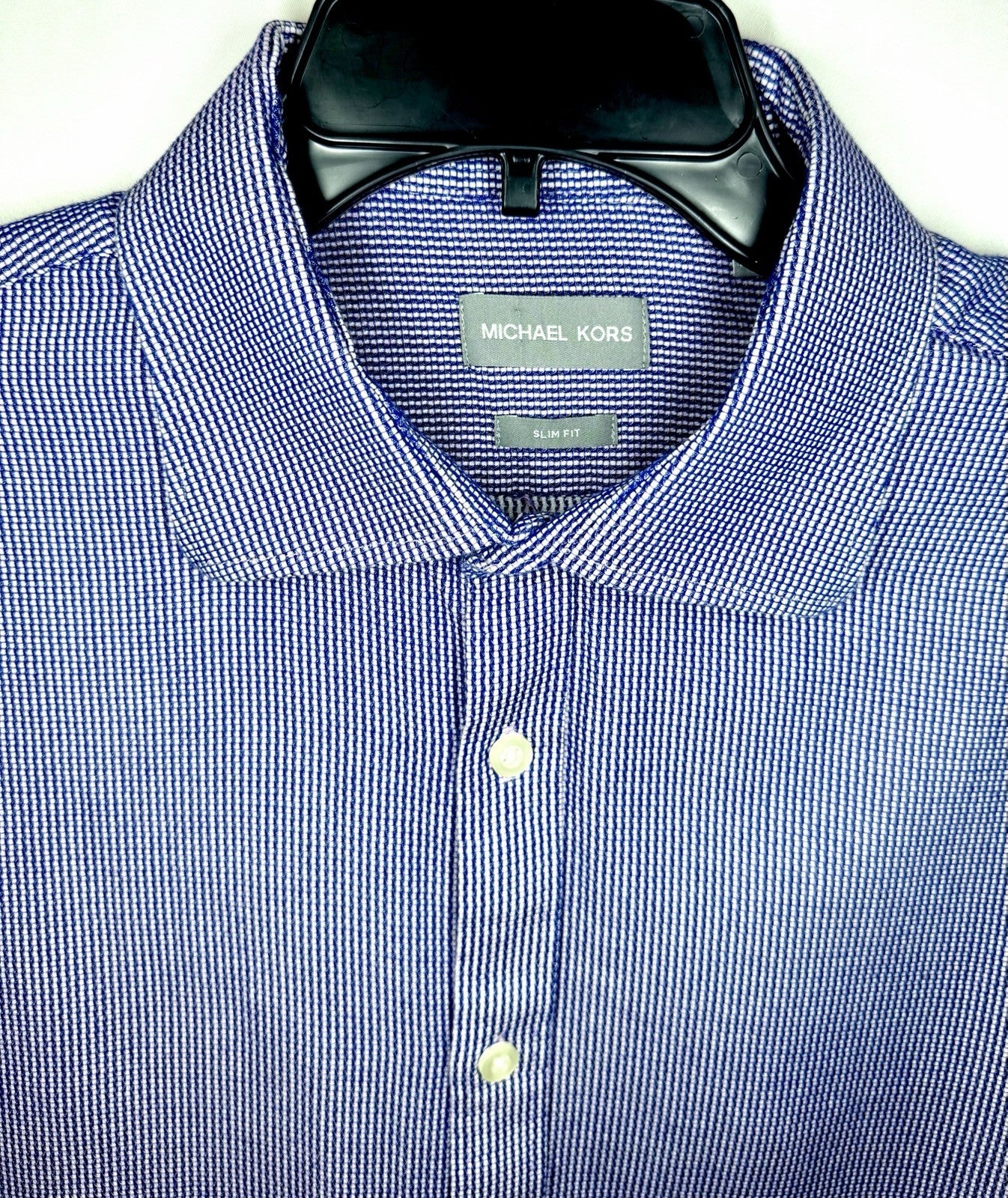 Micha Kors Slim Fit Men's Size XL 17/34 Blue Striped Cotton Casual Dress Shirt