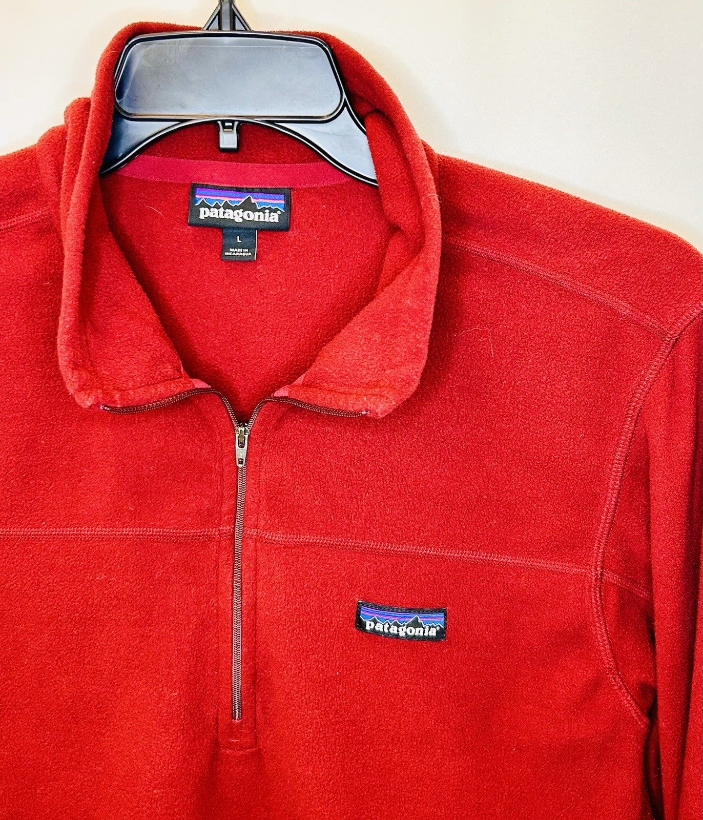 Patagonia Sweater Mens Large Red Quarter Zip Pullover Knit Fleece Outdoors