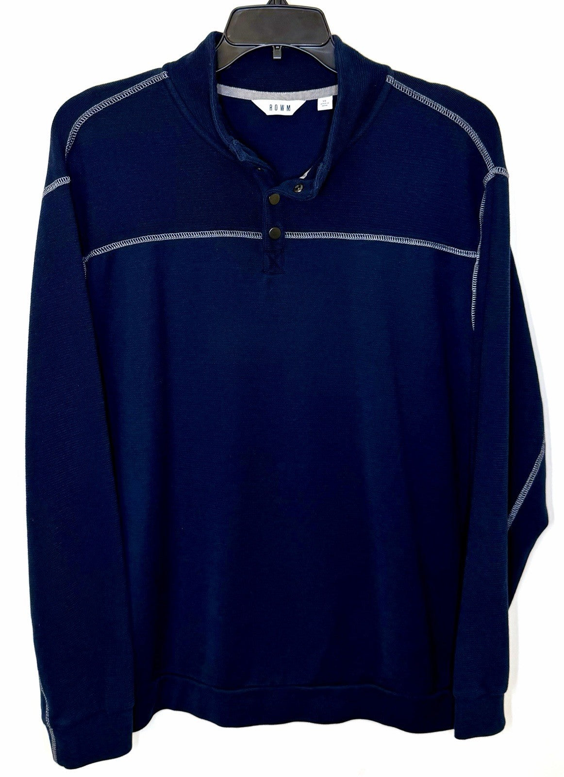 Rowm Men Sweater Pullover  X-Large XL Slub Quarter Snap  100% Cotton Blue
