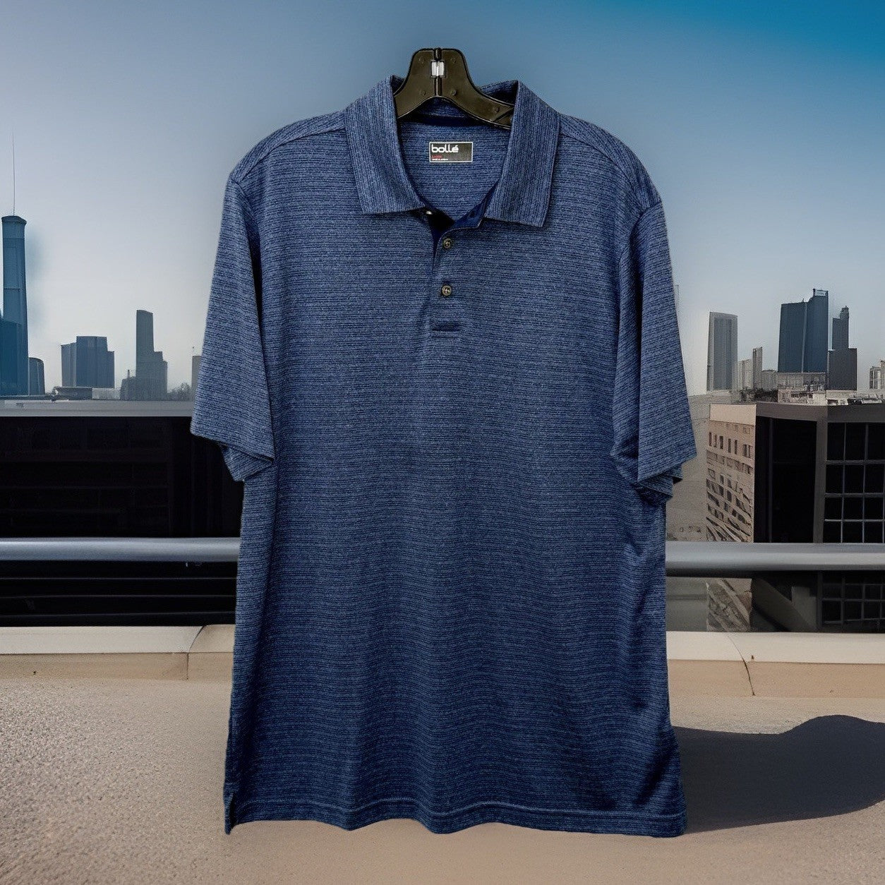 Bolle Golf Polo Shirt Mens Size Large Blue Striped Polyester MINT