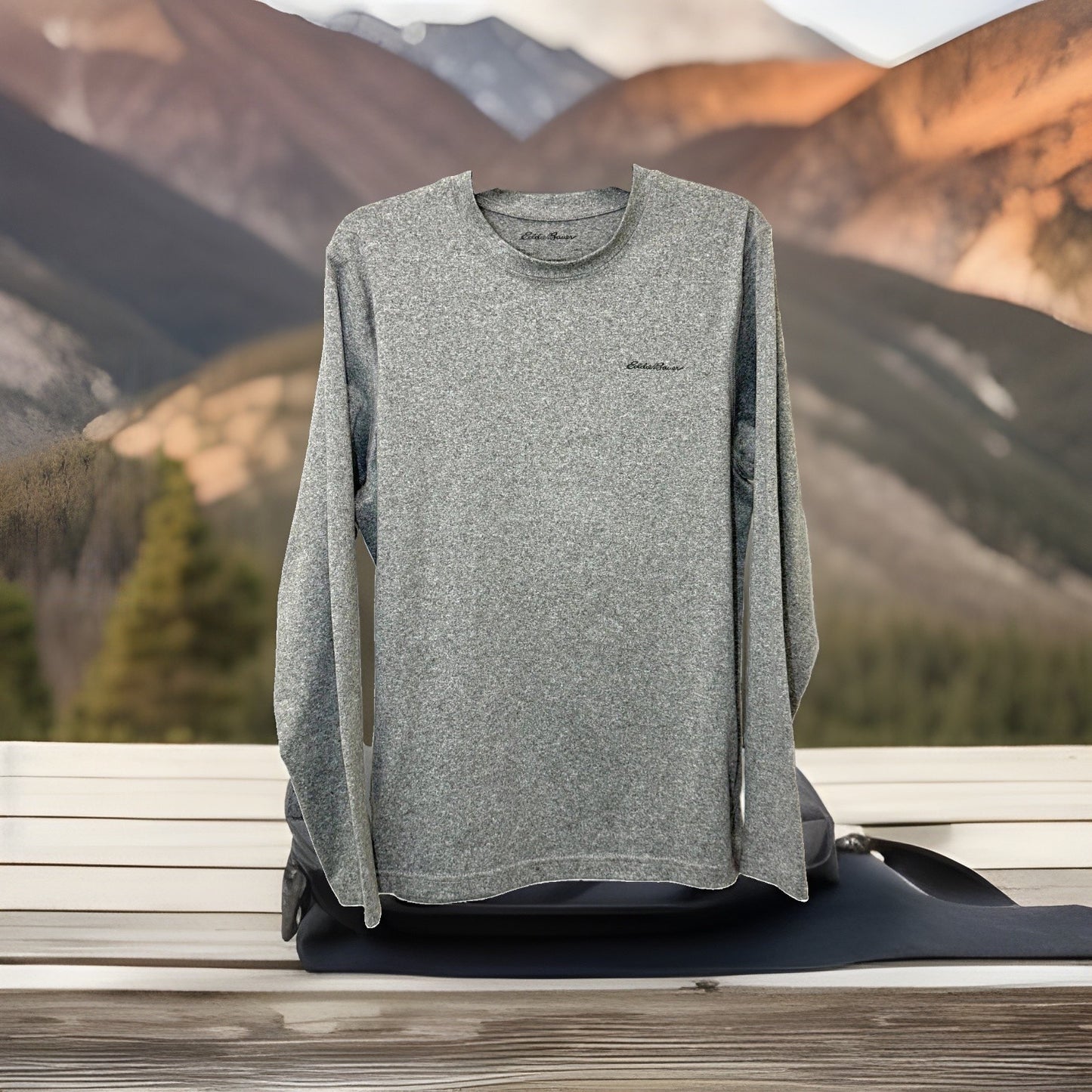 Eddie Bauer Men's Large Resolution Long Sleeve Active Performance Gray Tee Shirt