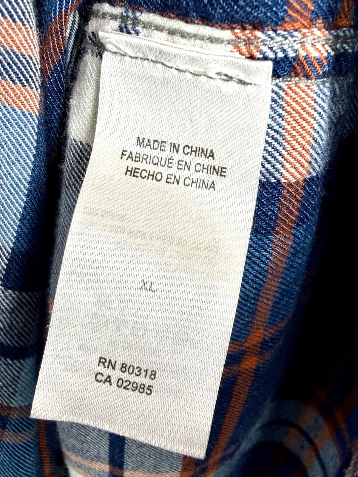 Lucky Brand Men's XL Flannel Shirt Classic Fit Blue Orange Plaid Double Pocket