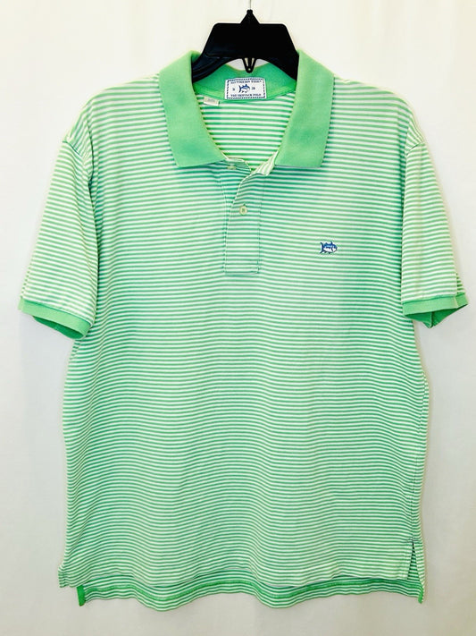 Southern Tide Skipjack Polo Shirt Mens Medium Sea Green Striped Preppy Golf