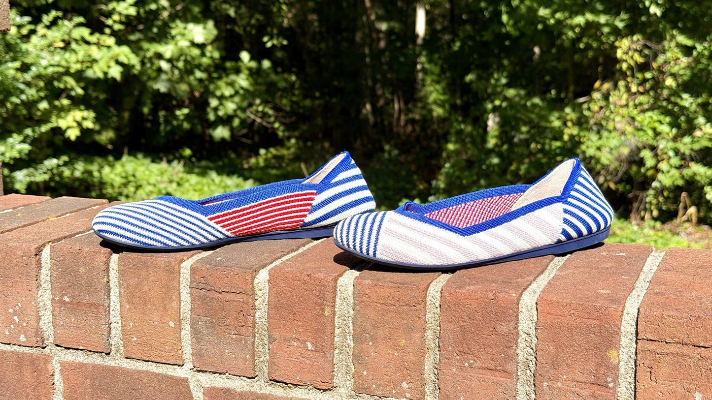 NWOT ROTHY’S Pink Mixed Stripe Flat Rare Retired Size US 6.5